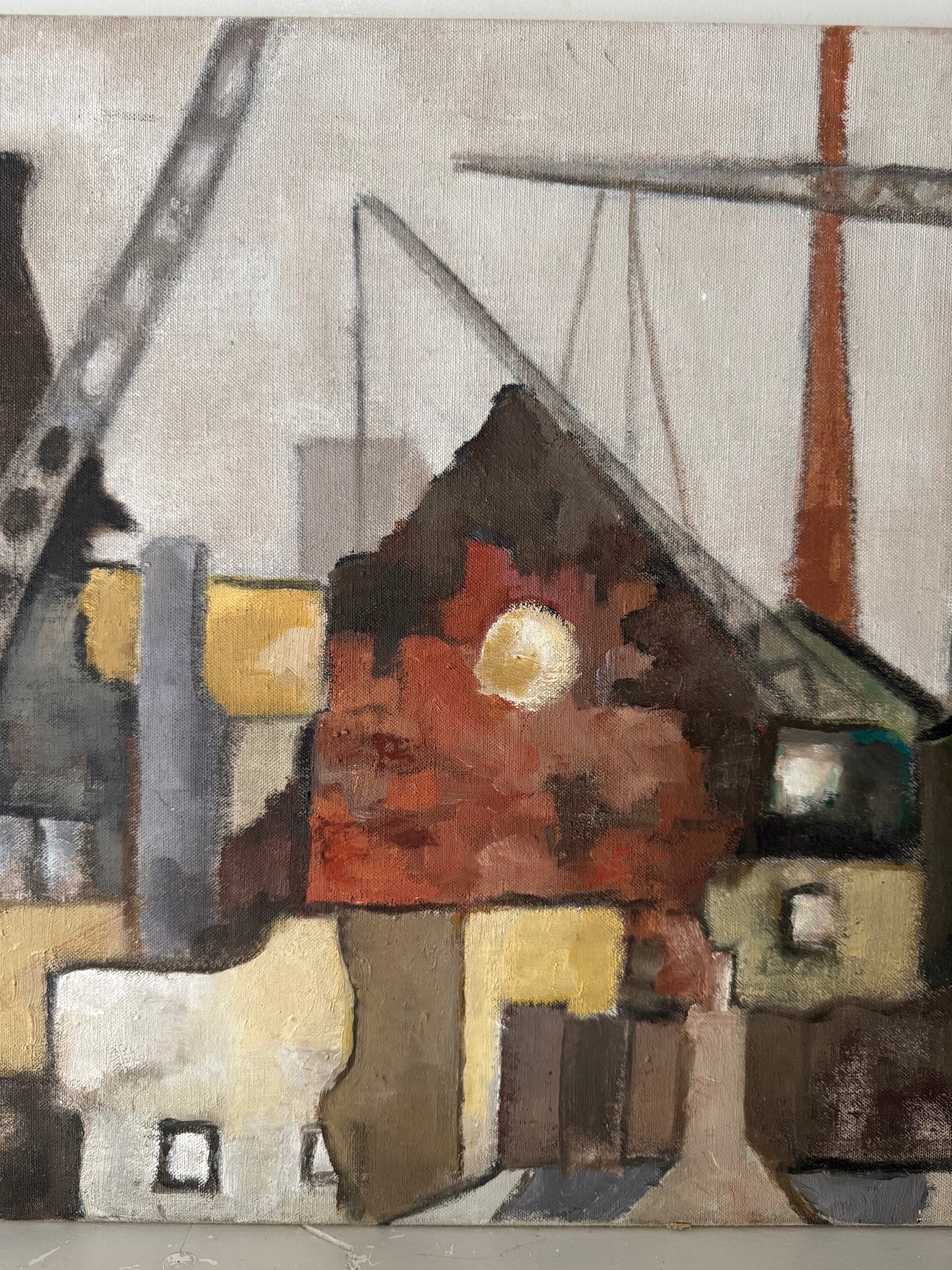Vintage Industrial Landscape Oil On Canvas