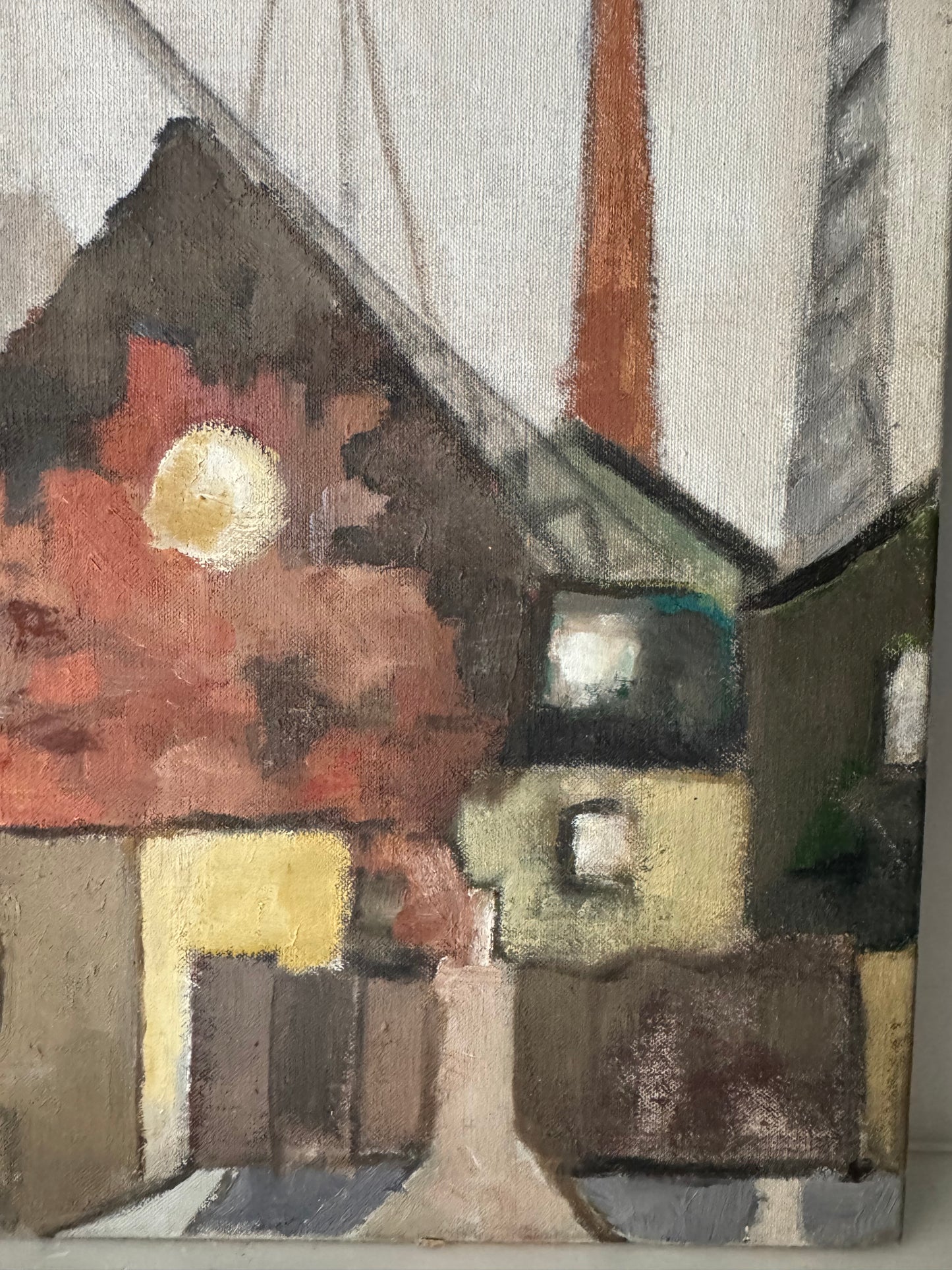 Vintage Industrial Landscape Oil On Canvas