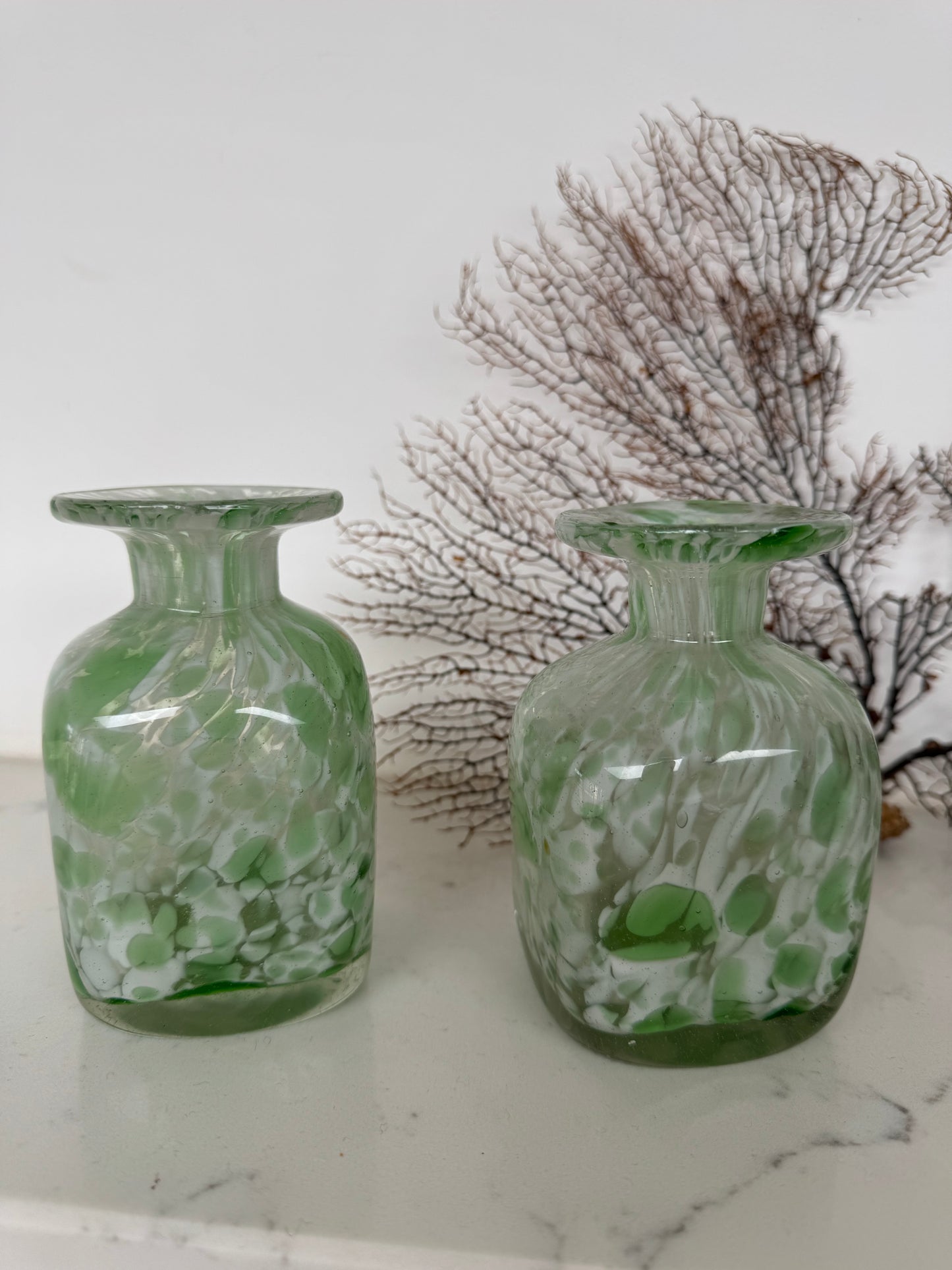 Pair Of Handblown Vintage Glass Bud Vases