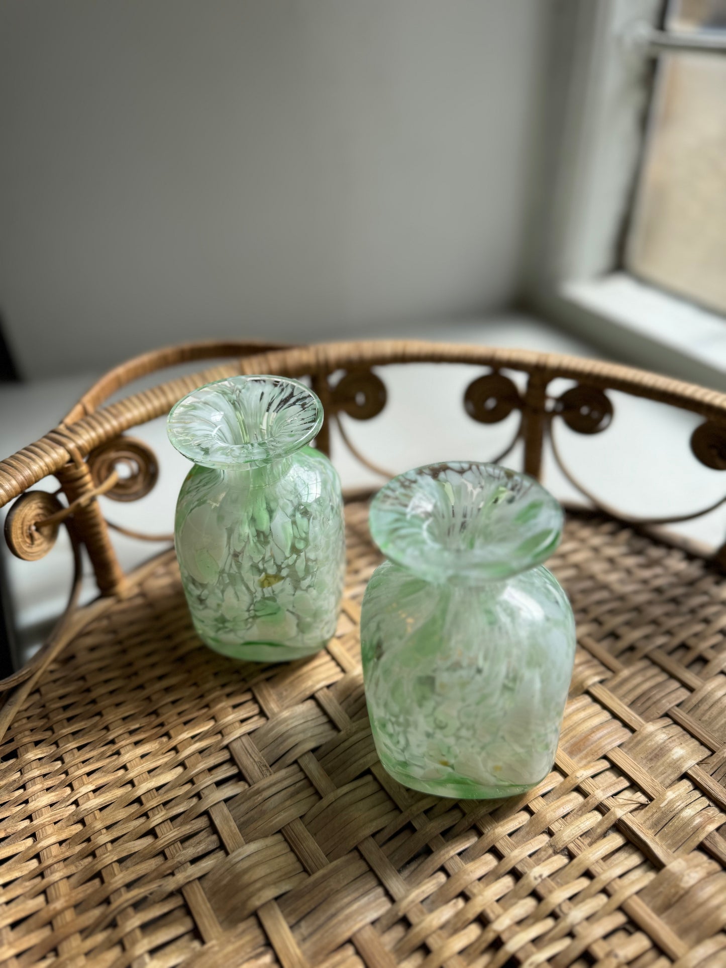 Pair Of Handblown Vintage Glass Bud Vases