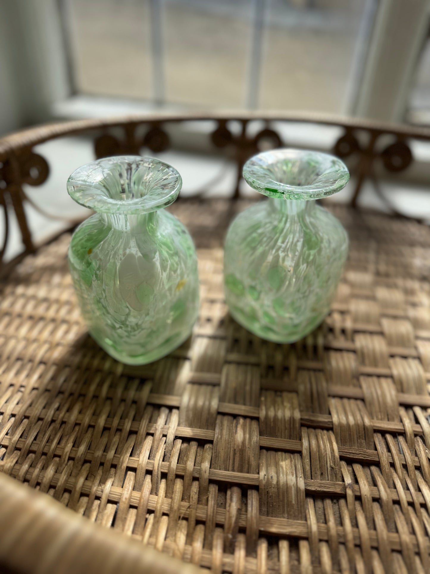 Pair Of Handblown Vintage Glass Bud Vases