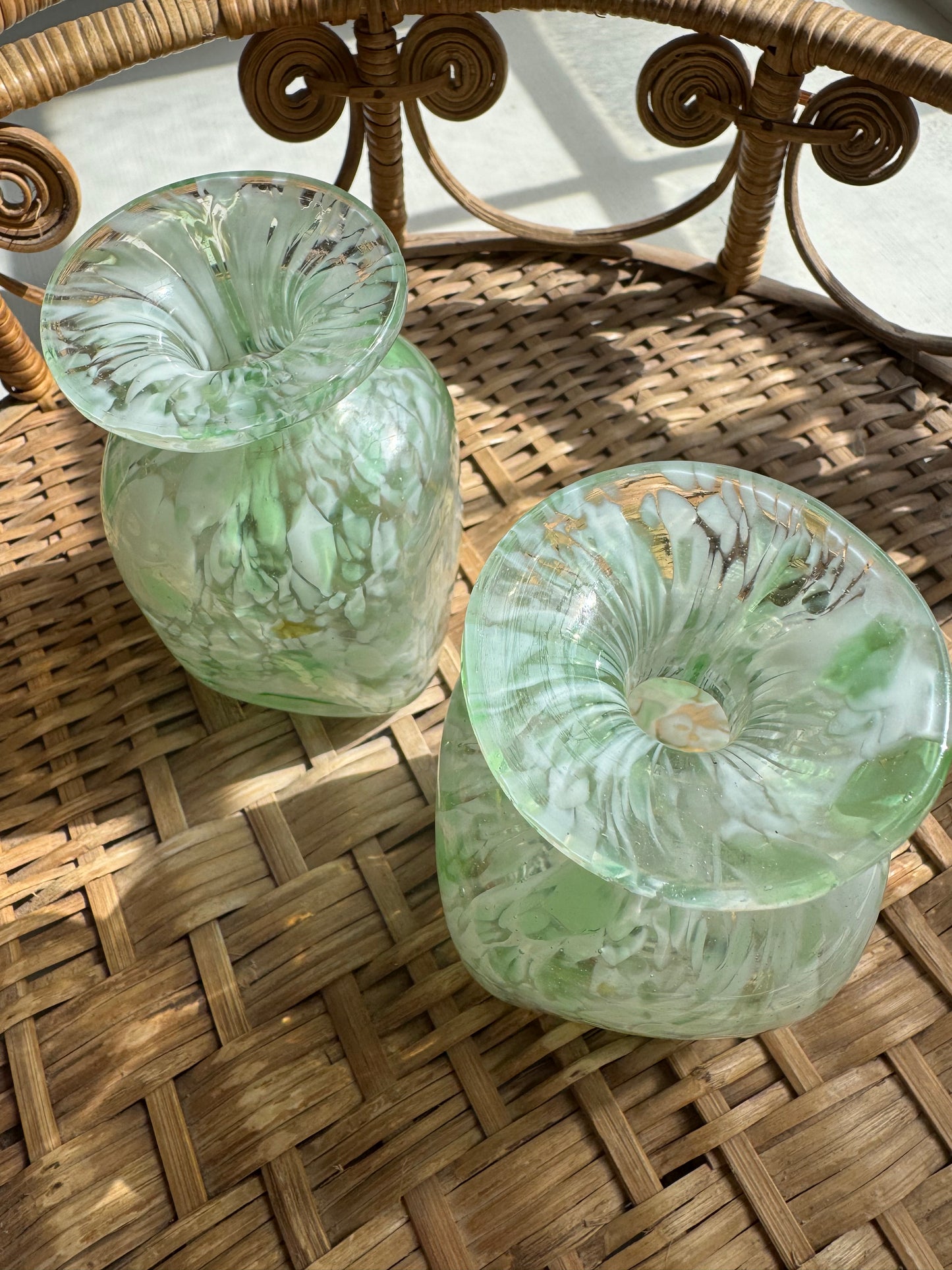 Pair Of Handblown Vintage Glass Bud Vases