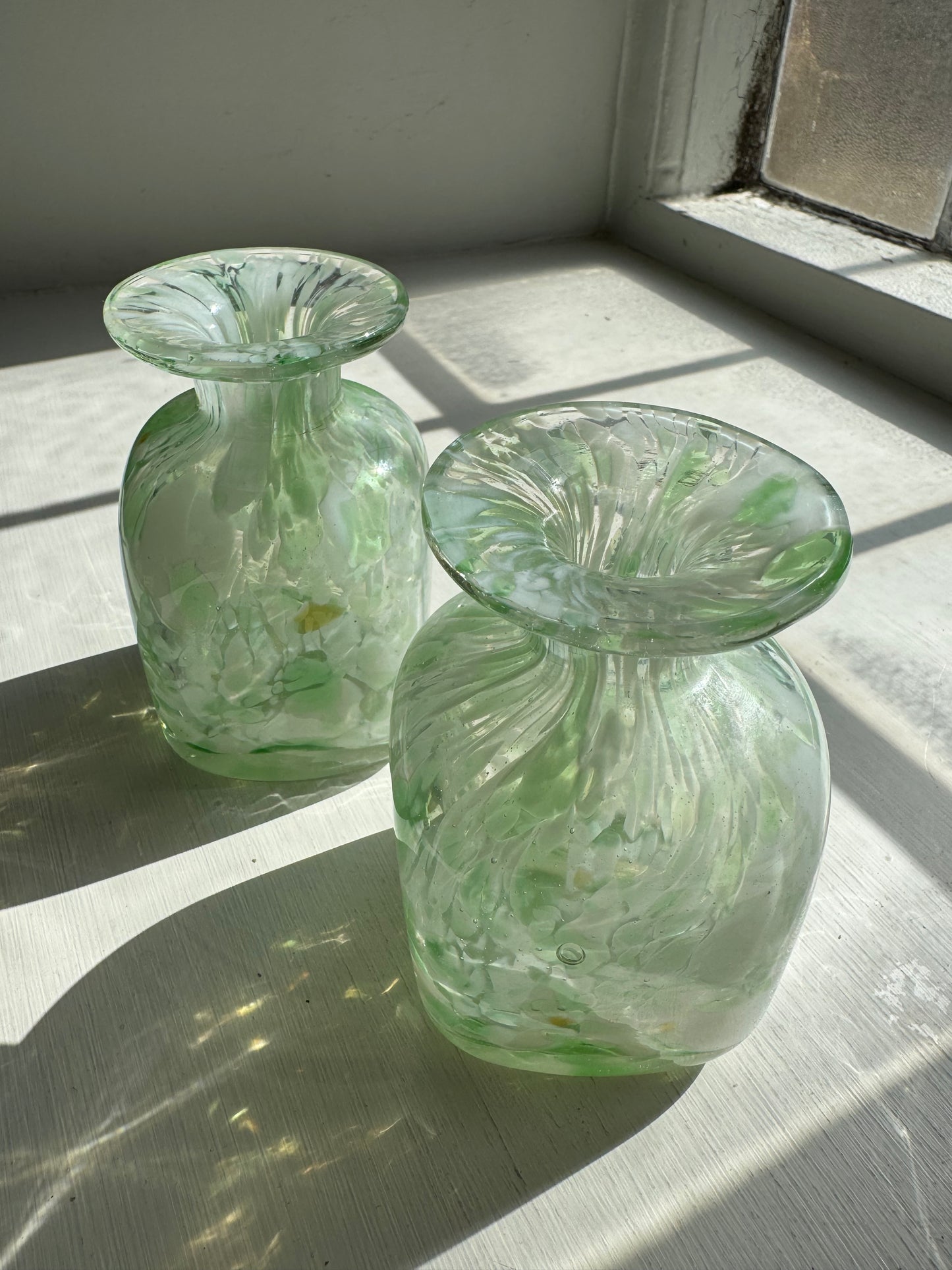 Pair Of Handblown Vintage Glass Bud Vases