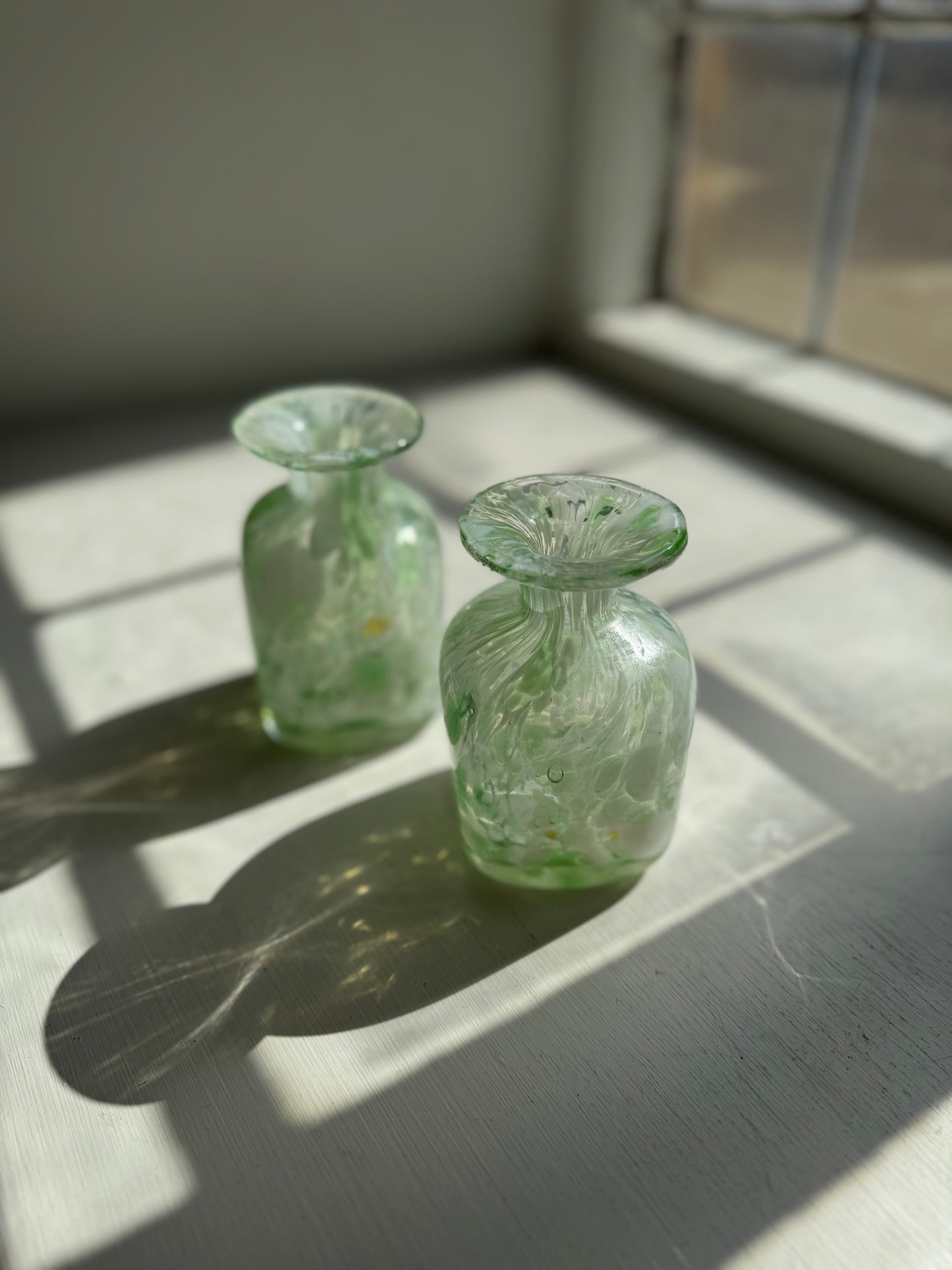 Pair Of Handblown Vintage Glass Bud Vases