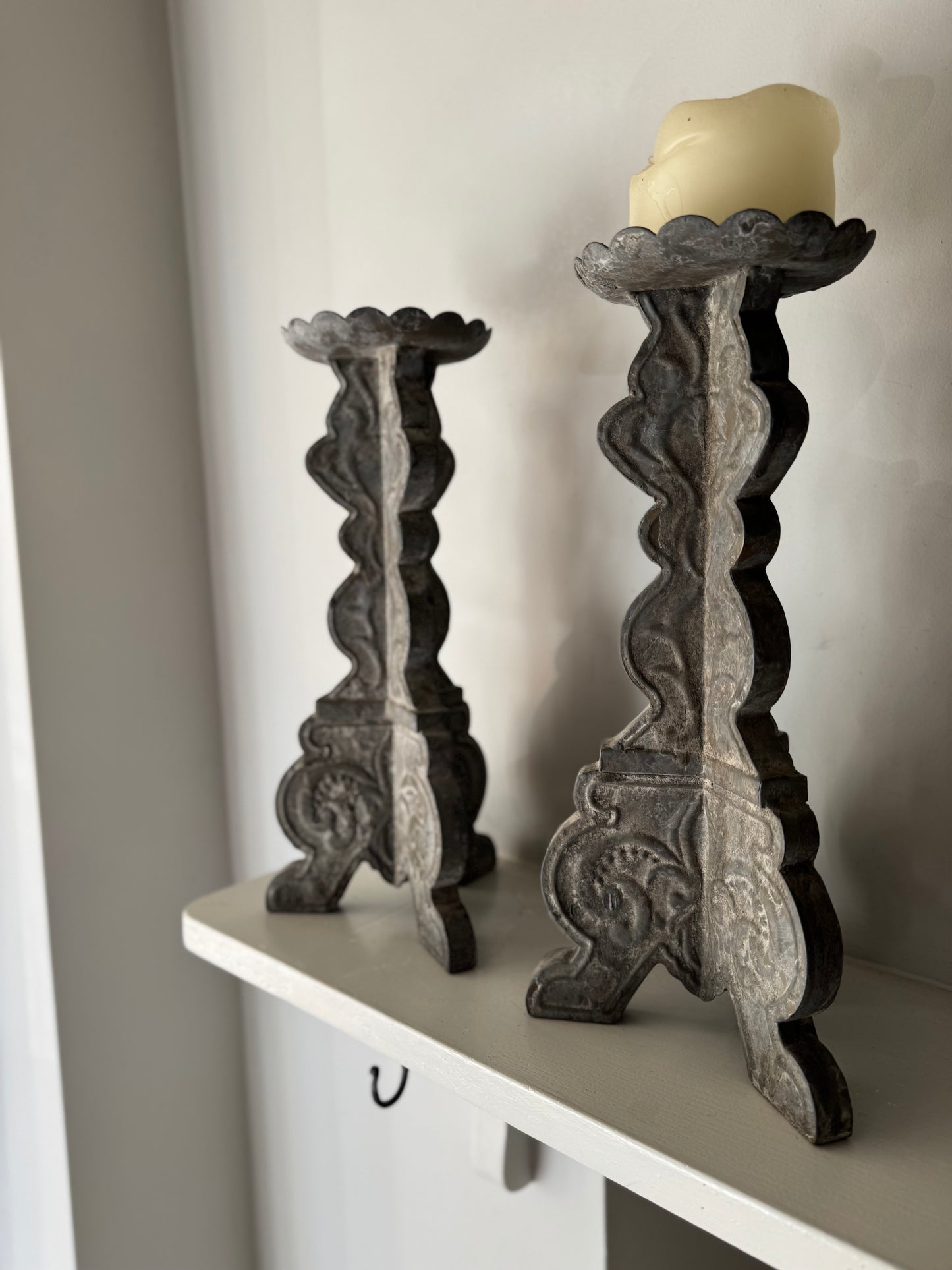 Pair Vintage French Zinc Candle Sticks