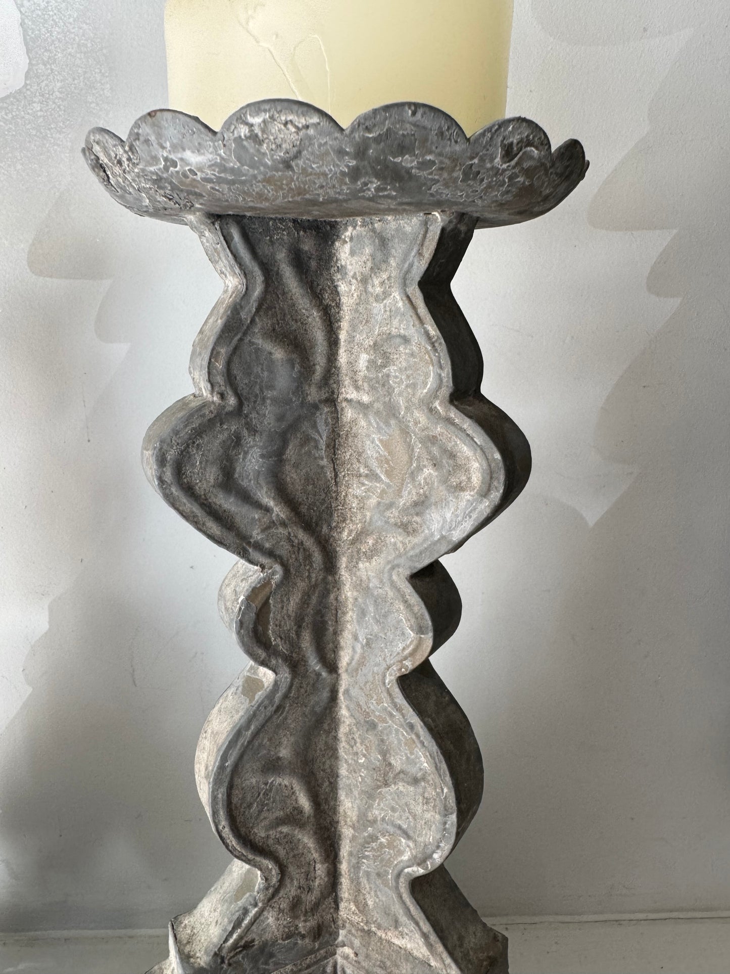 Pair Vintage French Zinc Candle Sticks