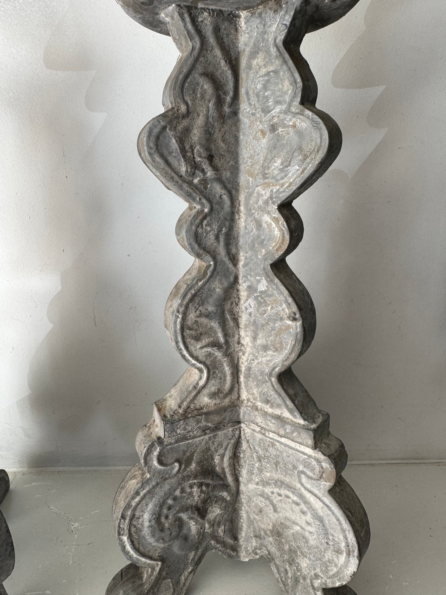 Pair Vintage French Zinc Candle Sticks