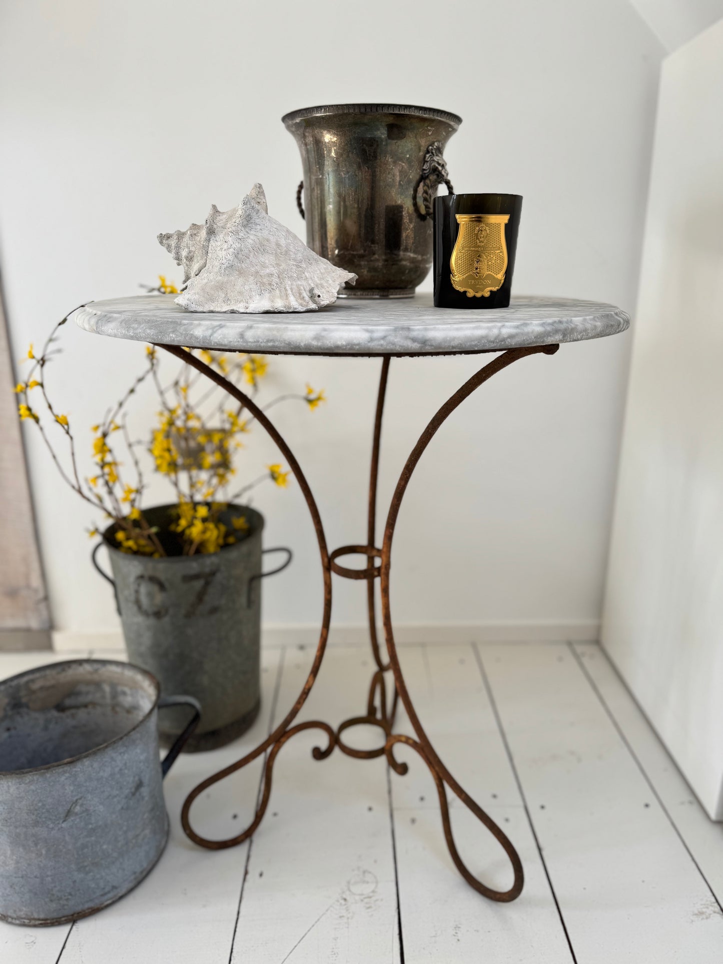 Antique French Marble Topped Metal Bistro Table