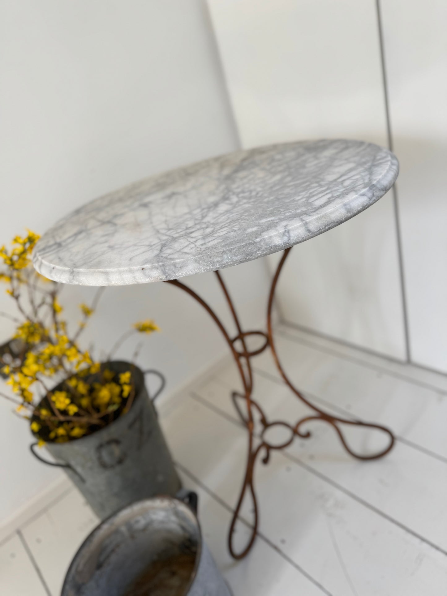 Antique French Marble Topped Metal Bistro Table