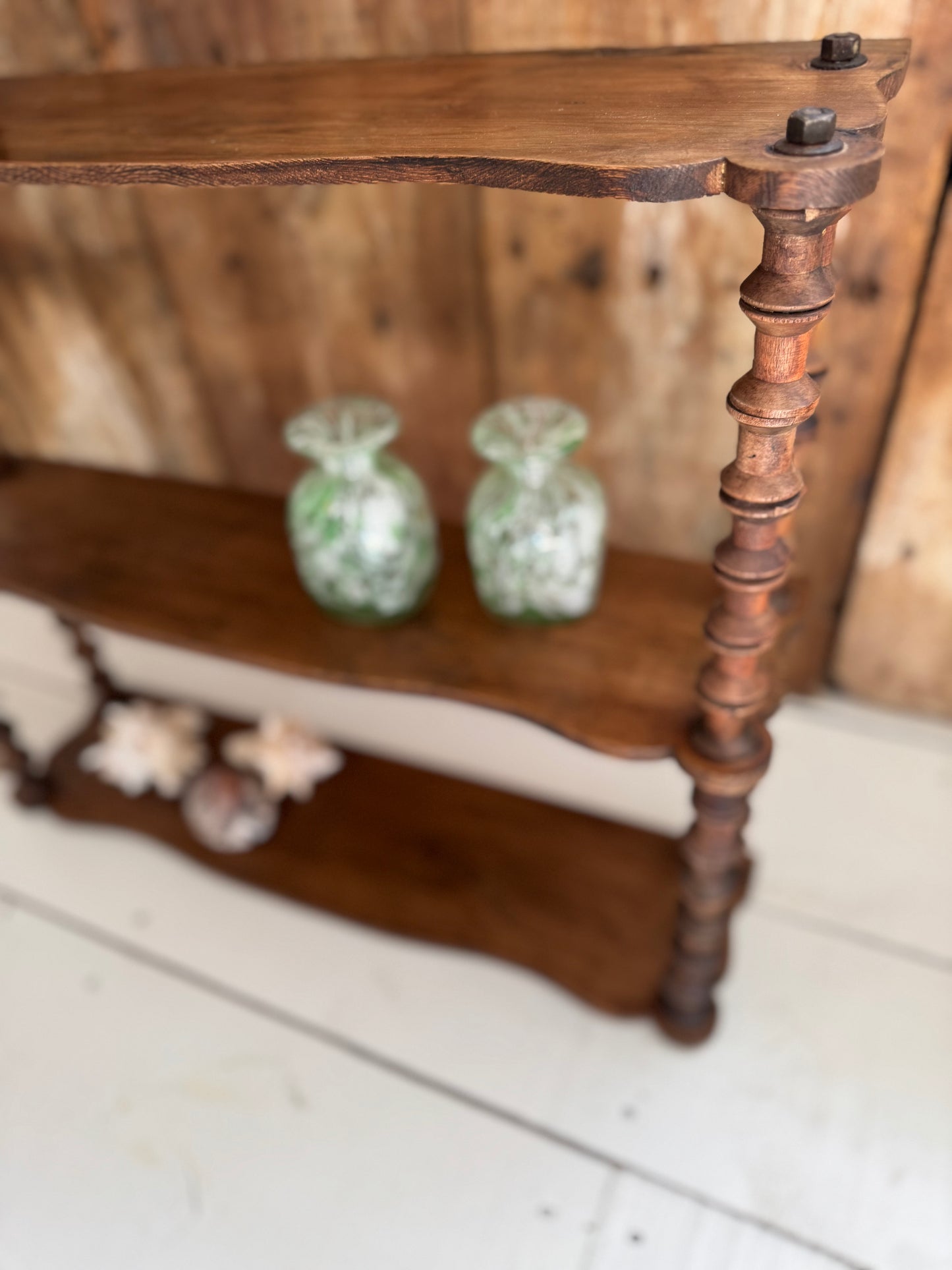 Vintage French Bobbin Spool Folk Art Hanging Shelves