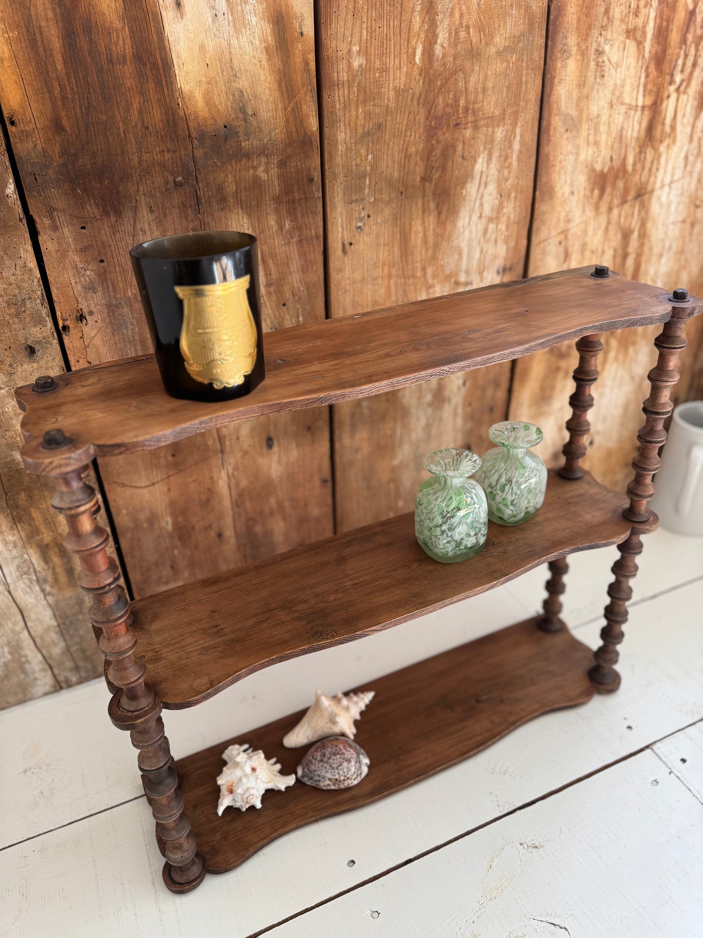 Vintage French Bobbin Spool Folk Art Hanging Shelves