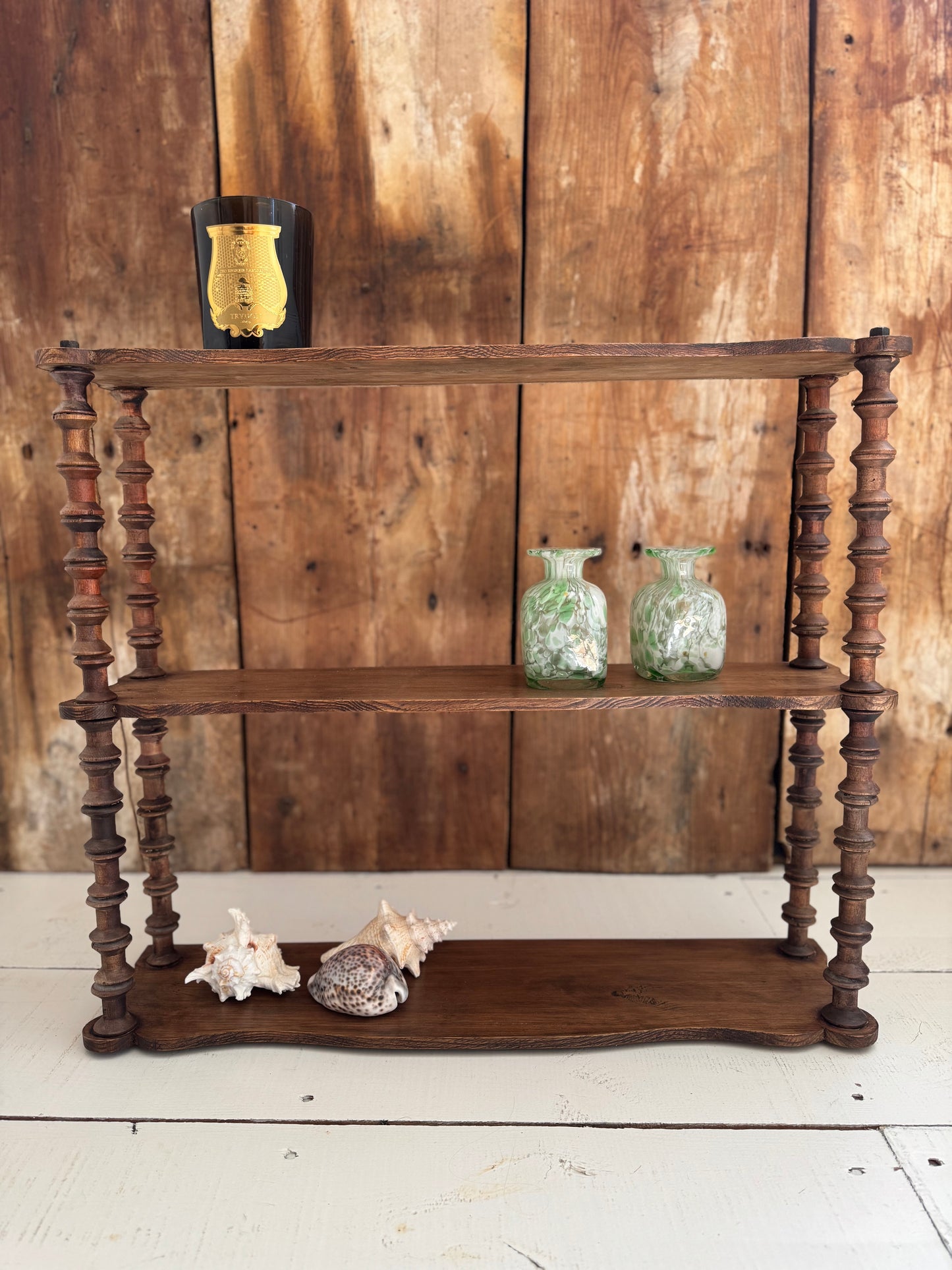 Vintage French Bobbin Spool Folk Art Hanging Shelves