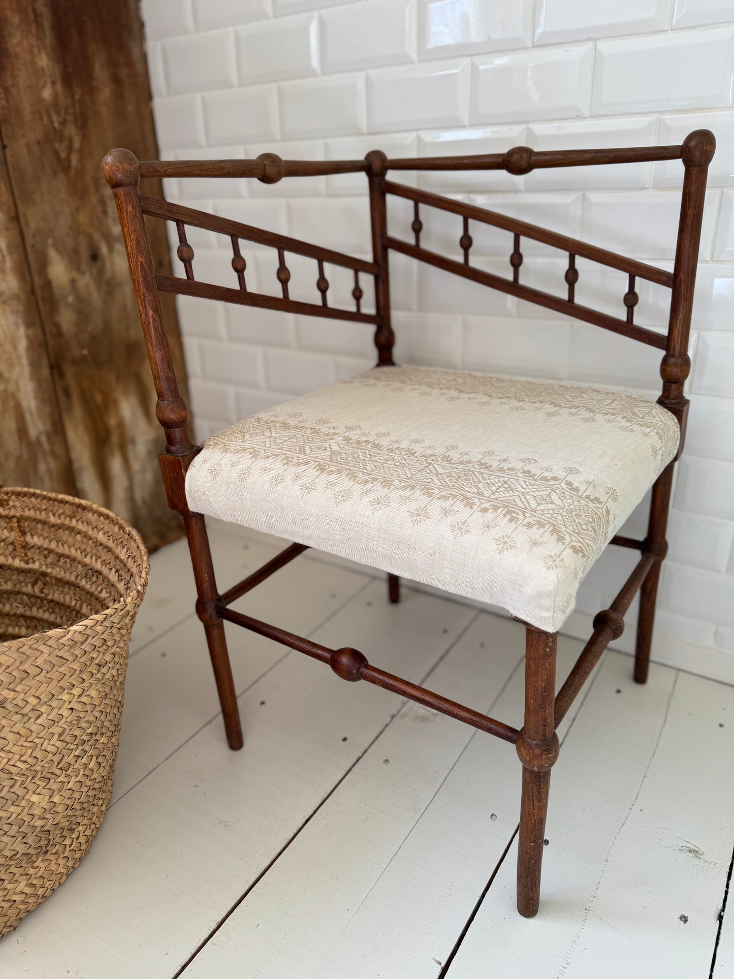 Antique Art Deco Bobbin Corner Chair