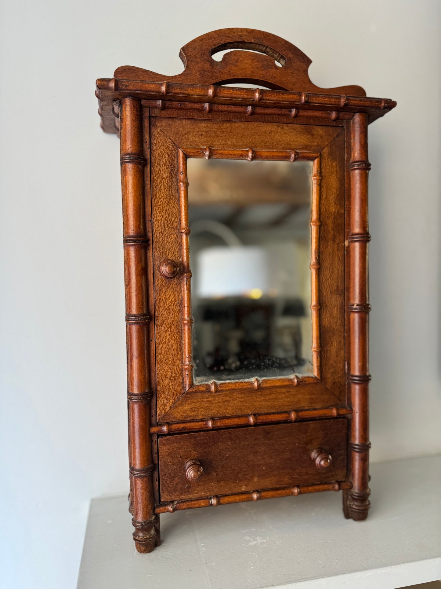 Vintage French Faux Bamboo Small Cabinet