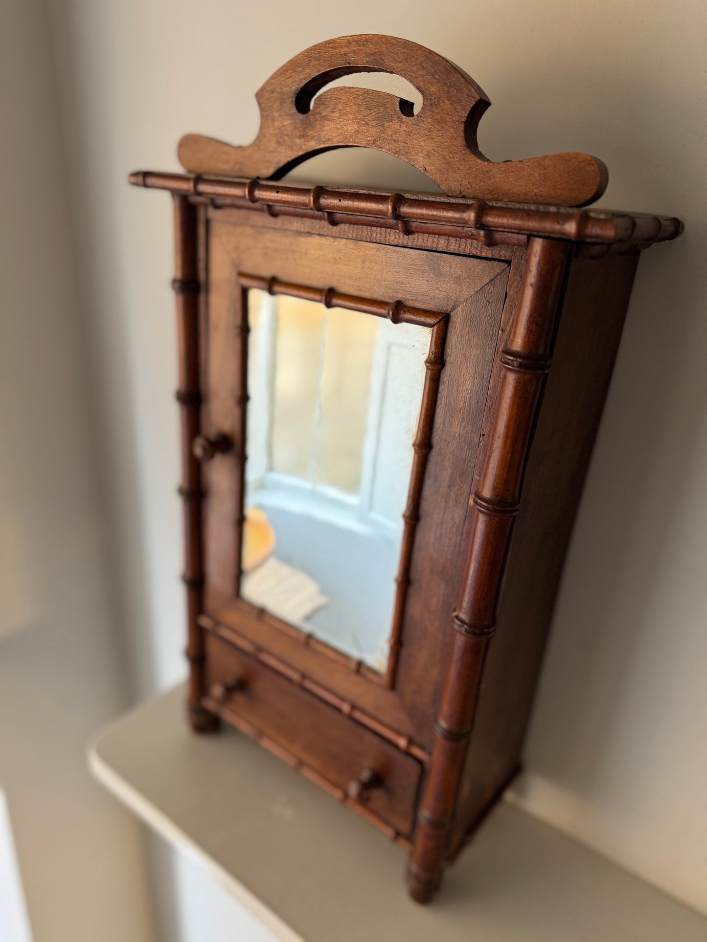 Vintage French Faux Bamboo Small Cabinet