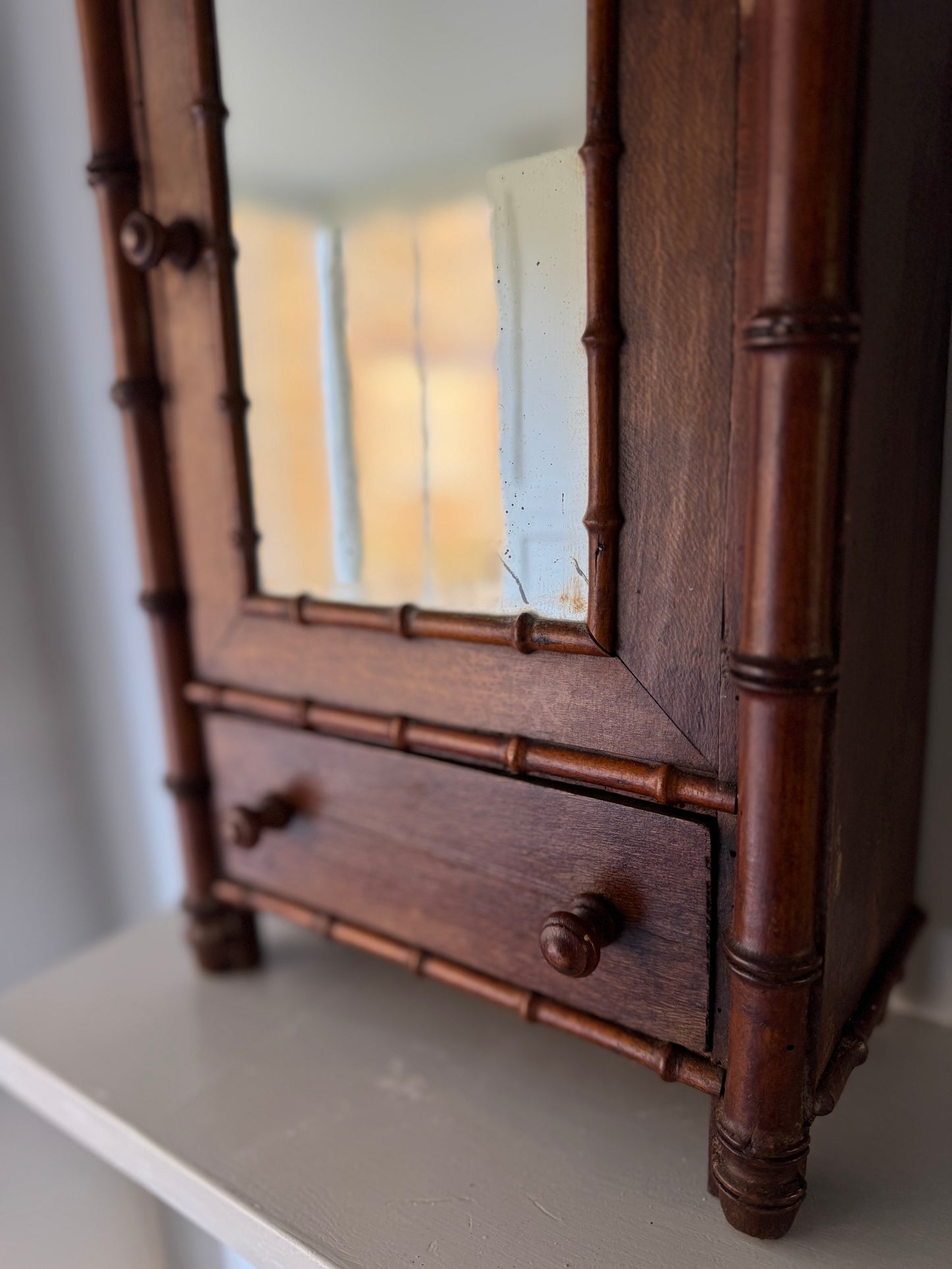 Vintage French Faux Bamboo Small Cabinet