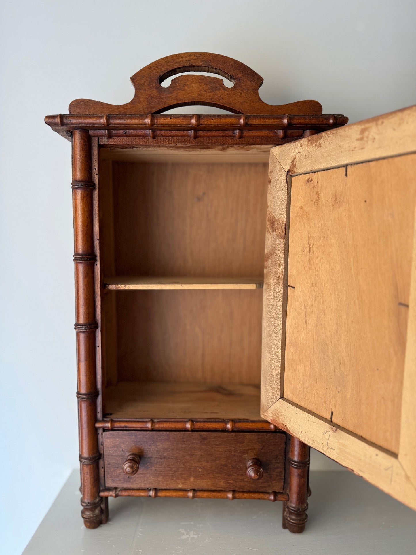 Vintage French Faux Bamboo Small Cabinet