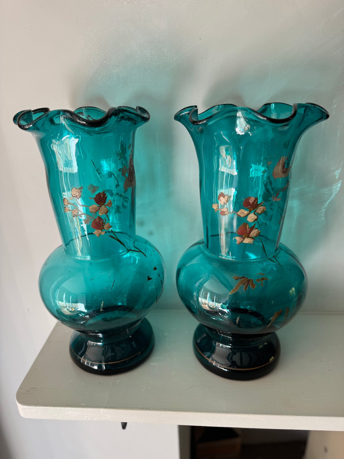Pair Of Handblown Vintage French Glass Vases