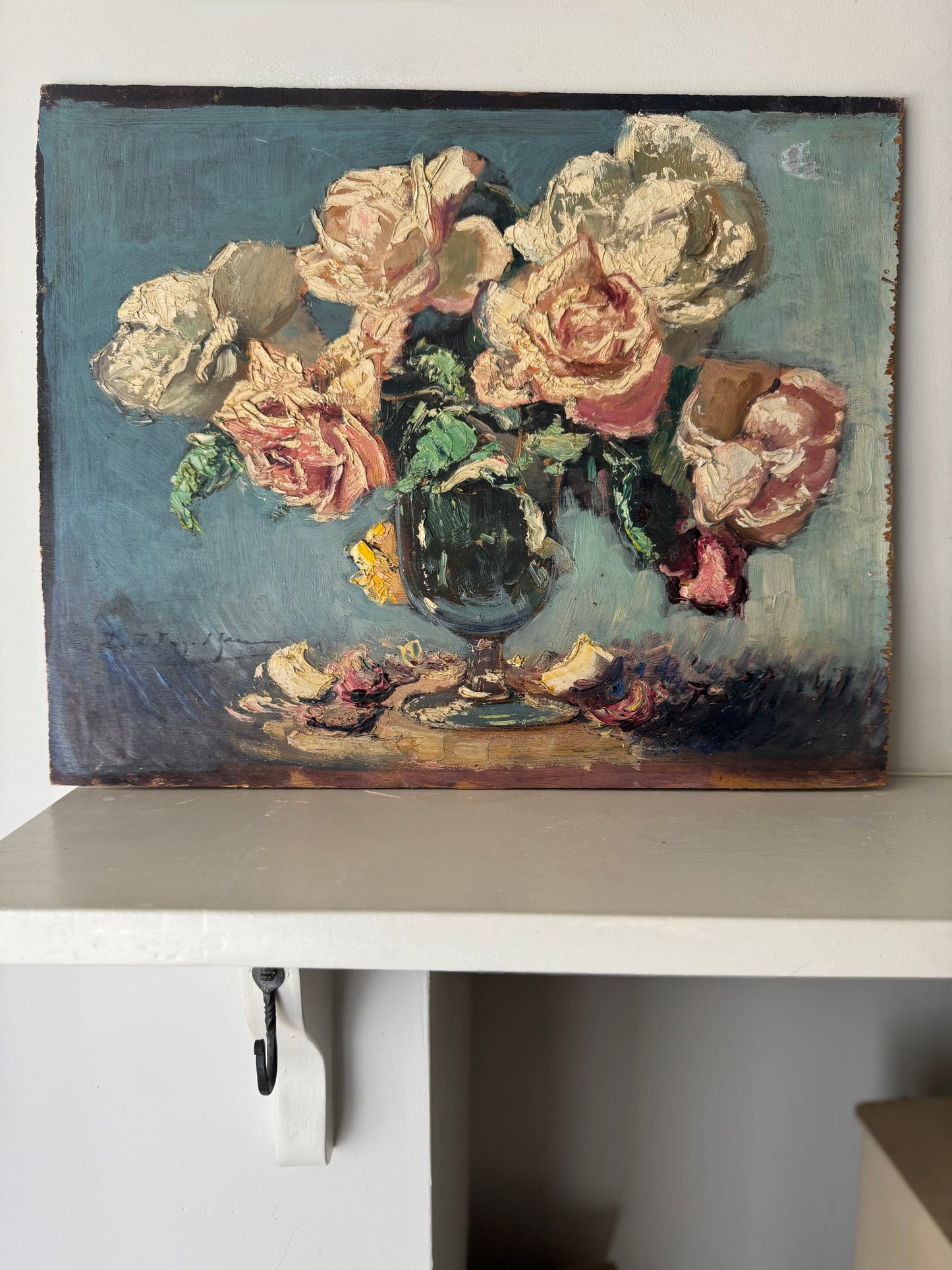 Vintage French Flowers Still Life on Board