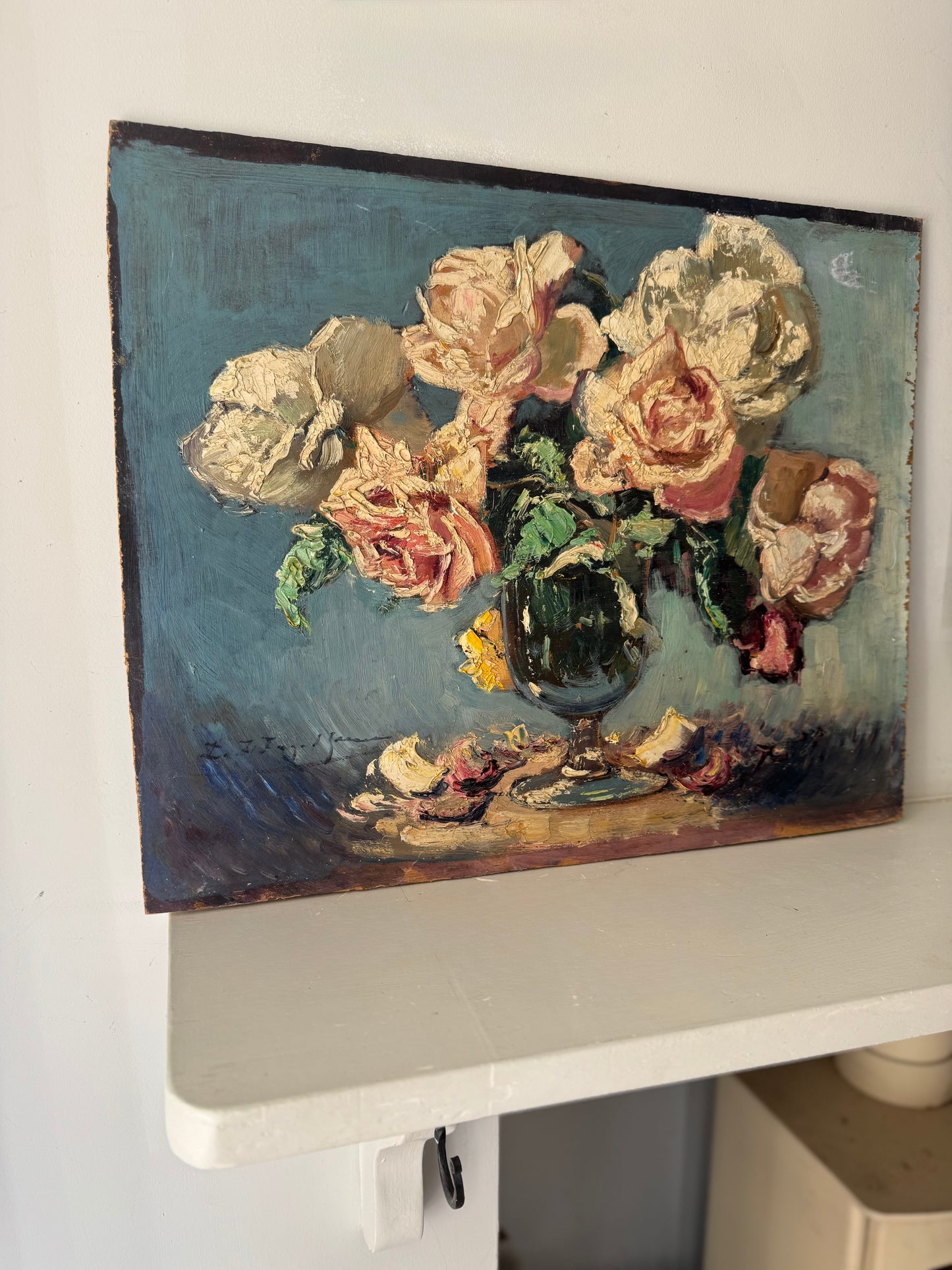 Vintage French Flowers Still Life on Board