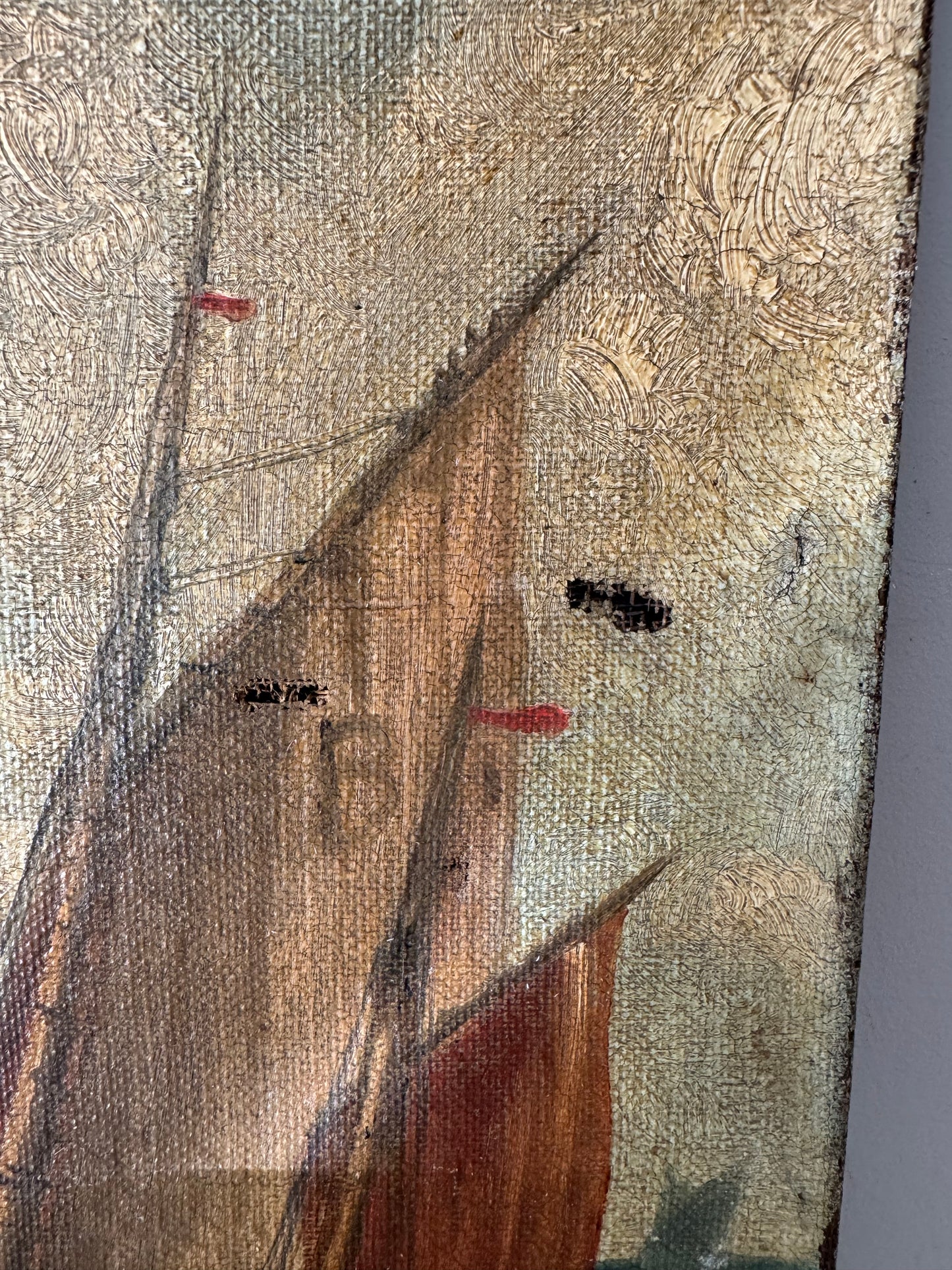 Antique Small Oil On Canvas Boats