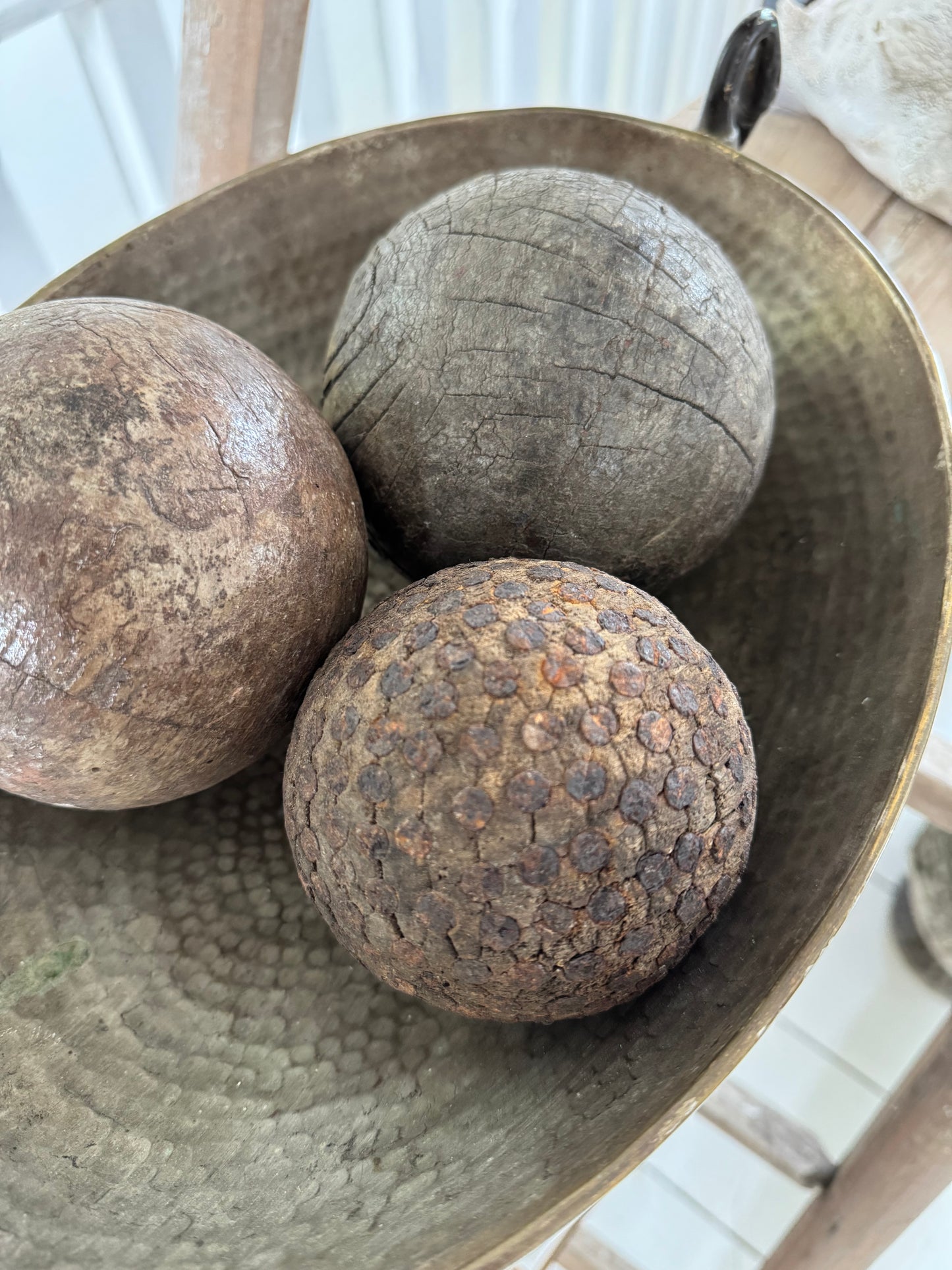 Antique Weathered Wooden Studded Pétanque Ball