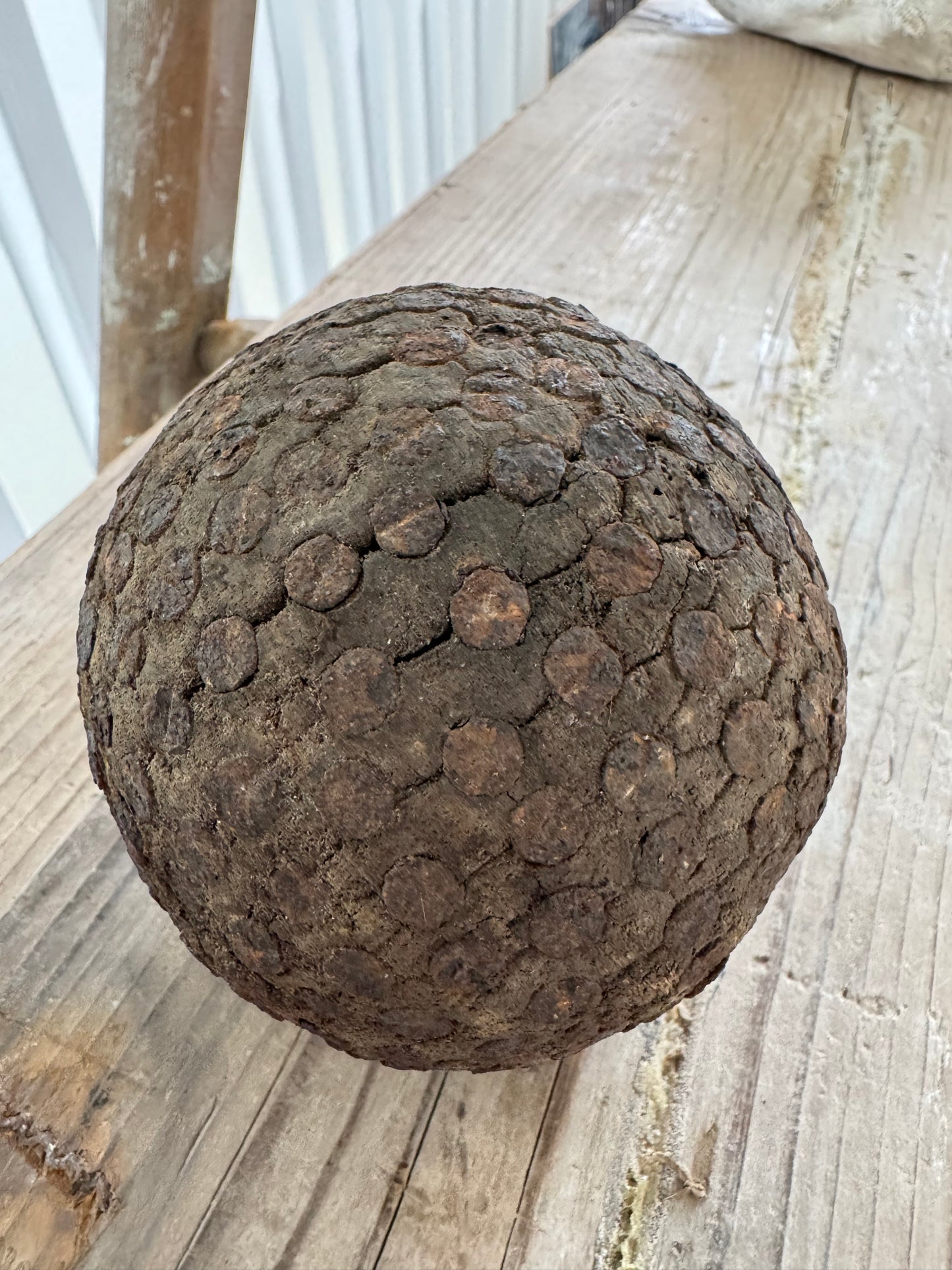 Antique Weathered Wooden Studded Pétanque Ball