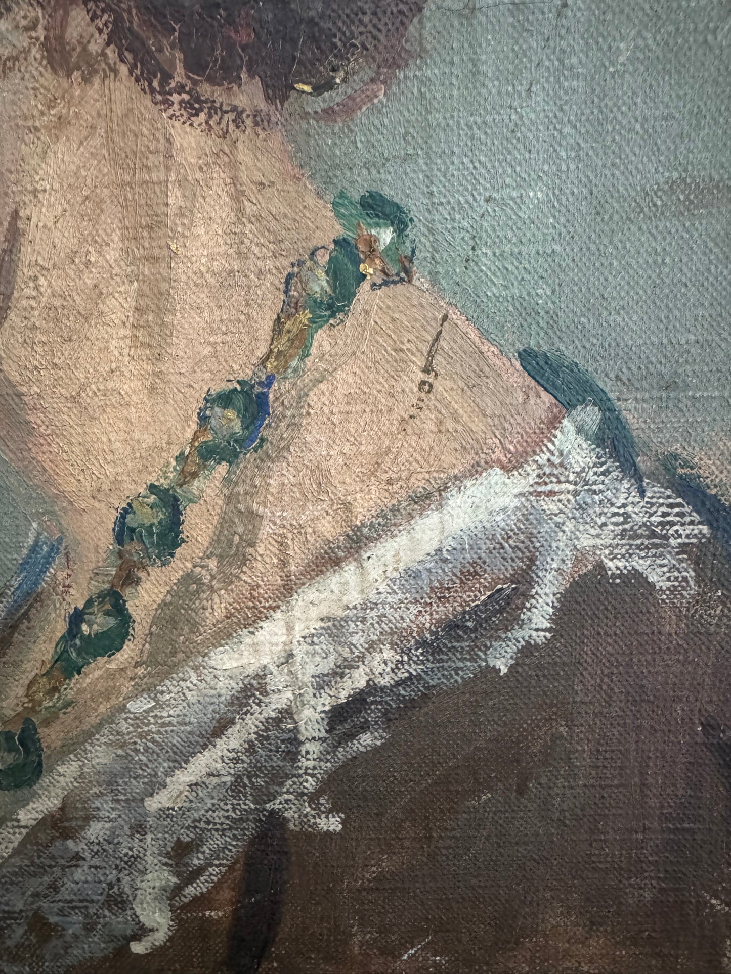 Vintage French Portrait Of A Lady Oil On Canvas