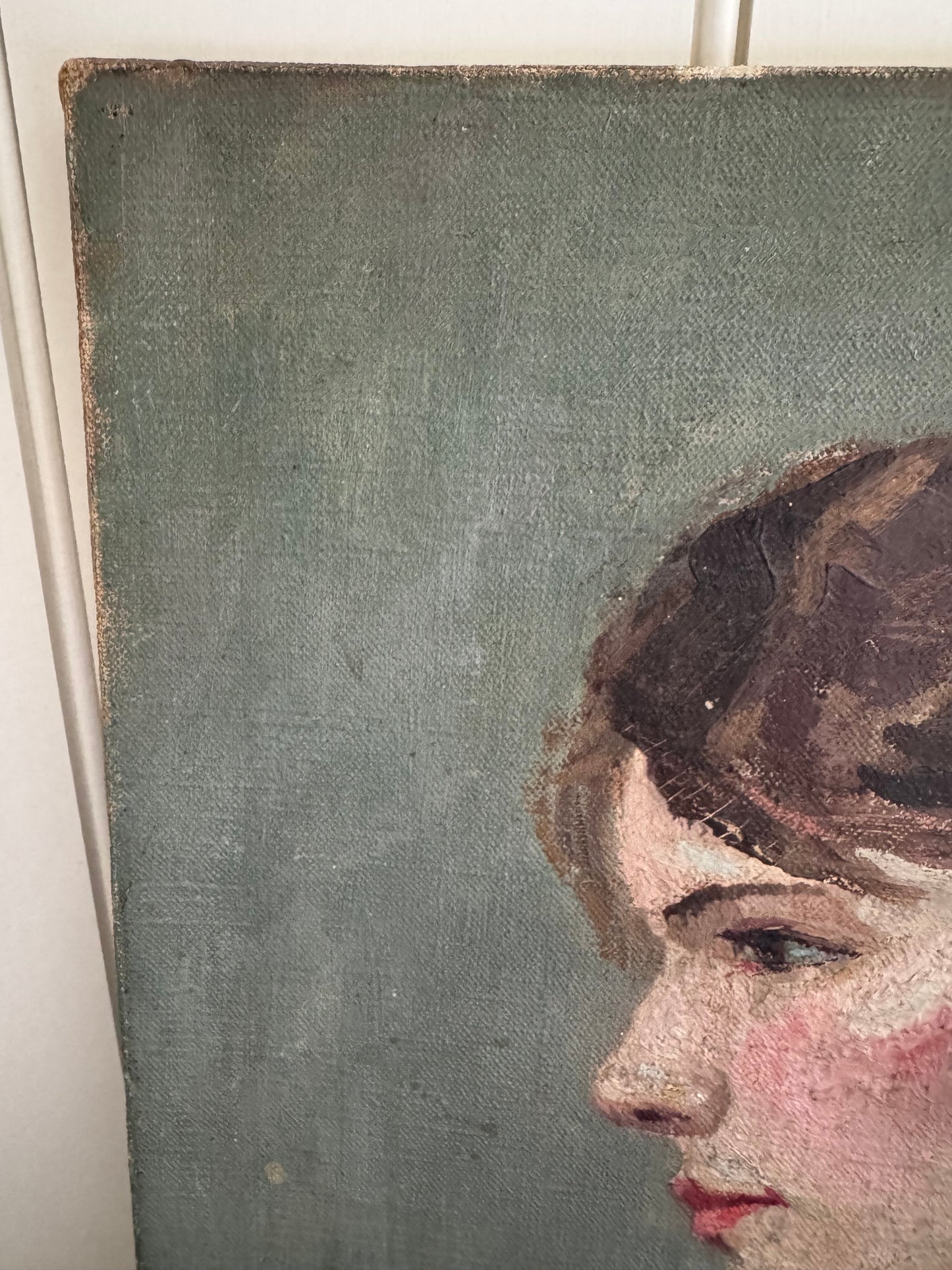 Vintage French Portrait Of A Lady Oil On Canvas