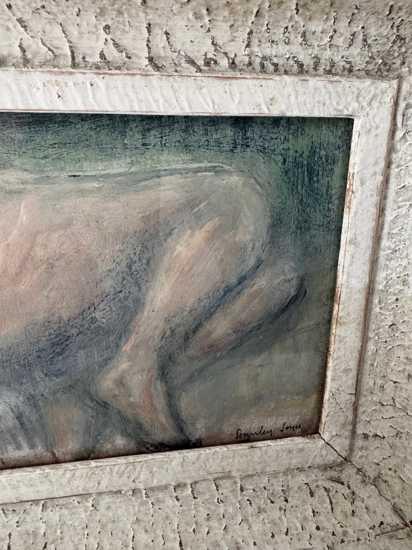 Oil Pastel Abstract Nude Figure Study Framed In Vintage French Frame