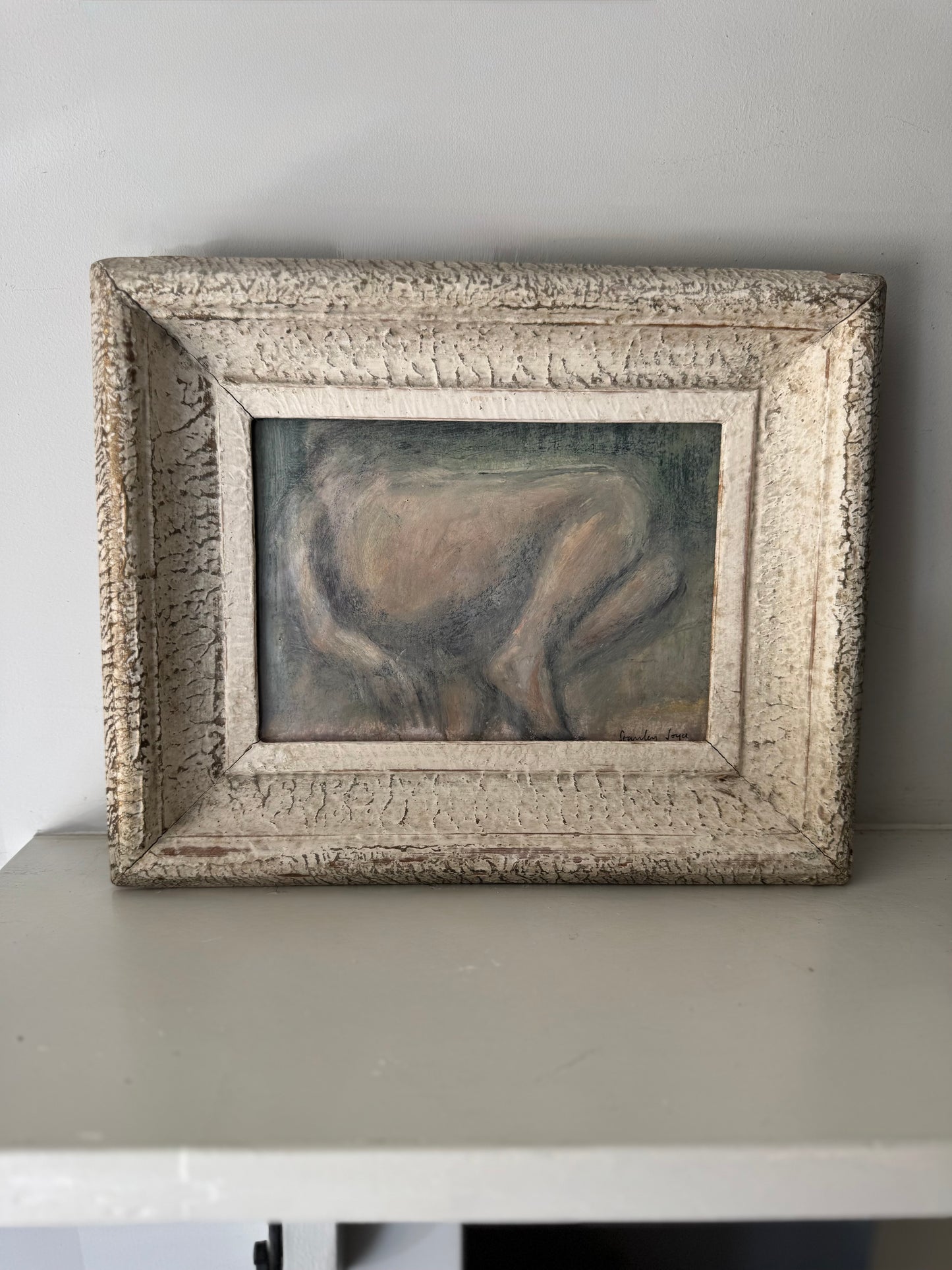 Oil Pastel Nude Figure Study Framed In Vintage French Frame