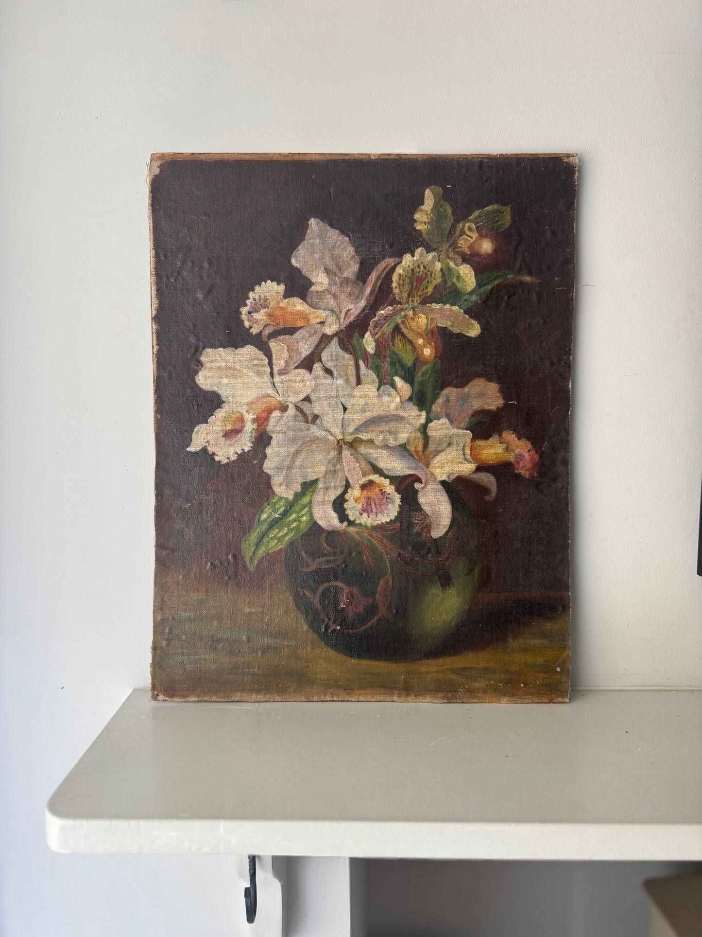 Vintage Belgian Flower Still Life Oil on Canvas