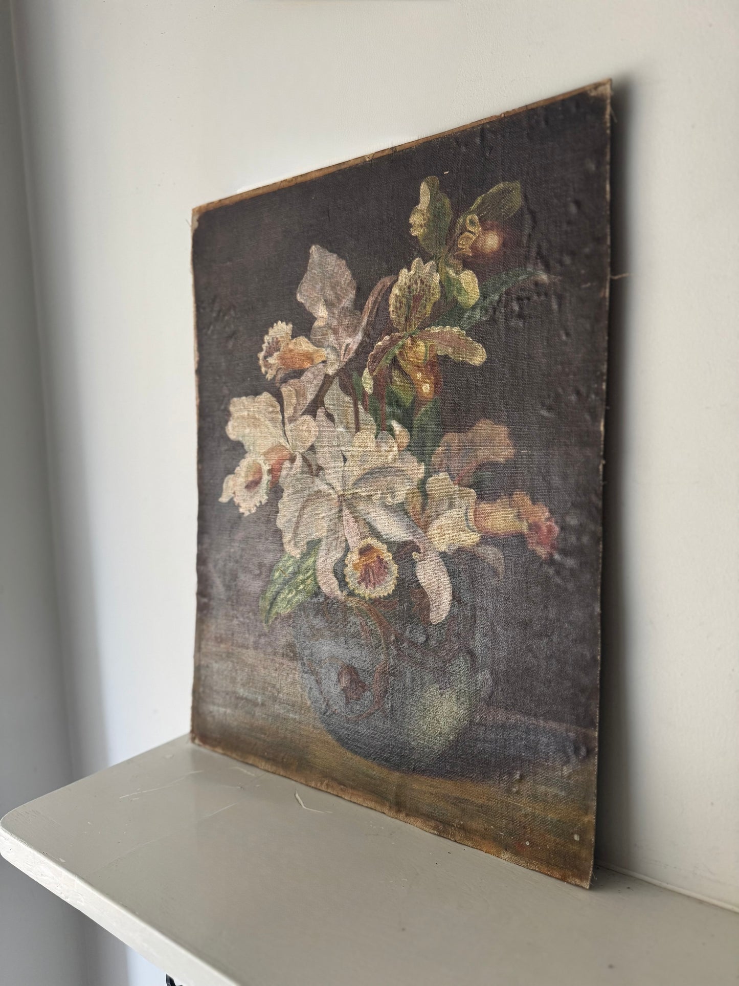 Vintage Belgian Flower Still Life Oil on Canvas