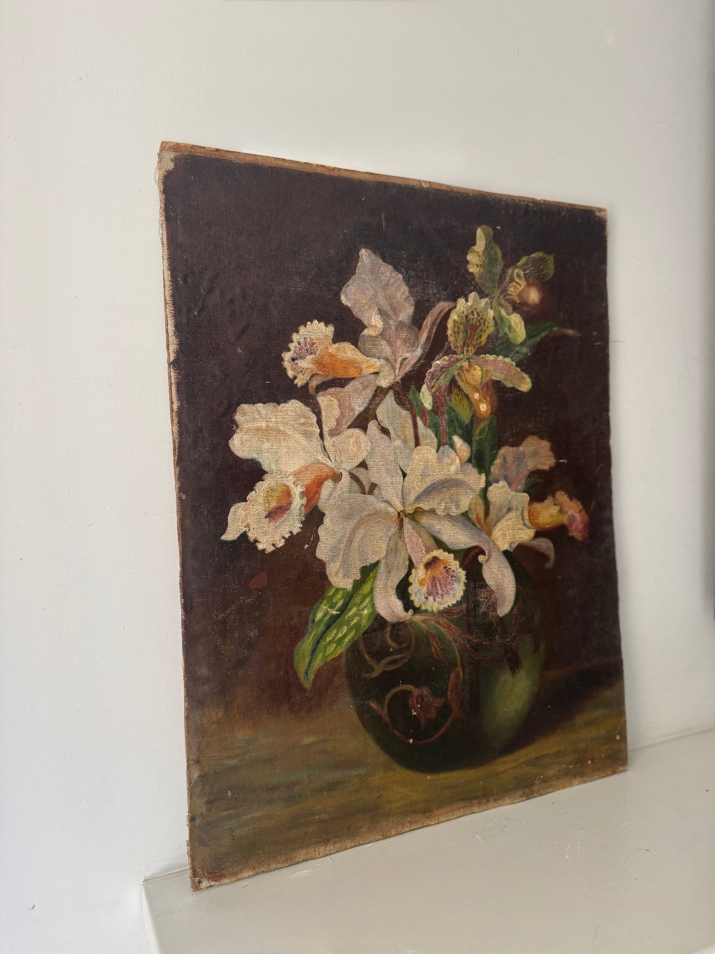 Vintage Belgian Flower Still Life Oil on Canvas