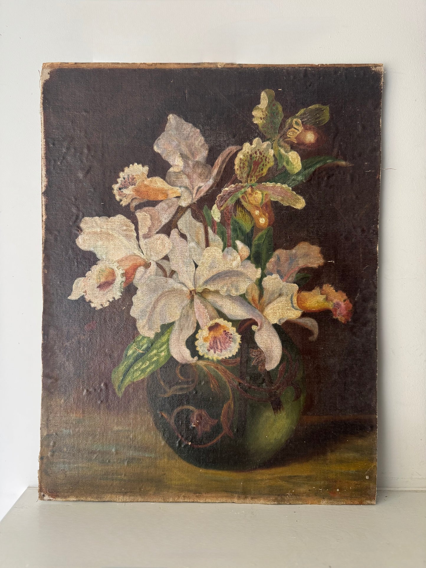 Vintage Belgian Flower Still Life Oil on Canvas
