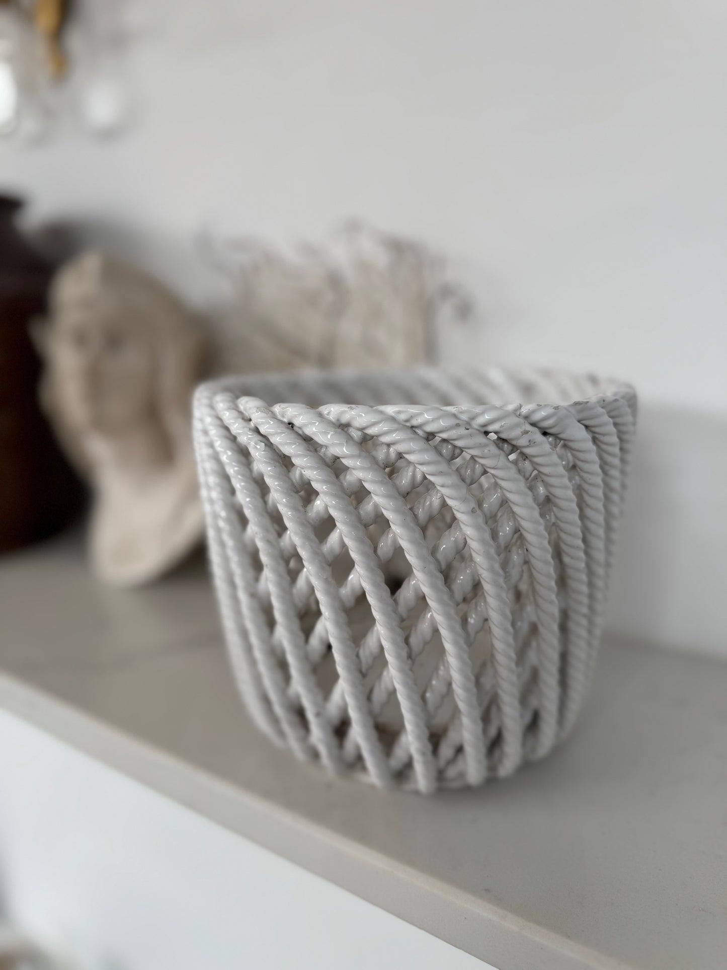 Vintage Portuguese Ceramic Rope Planter