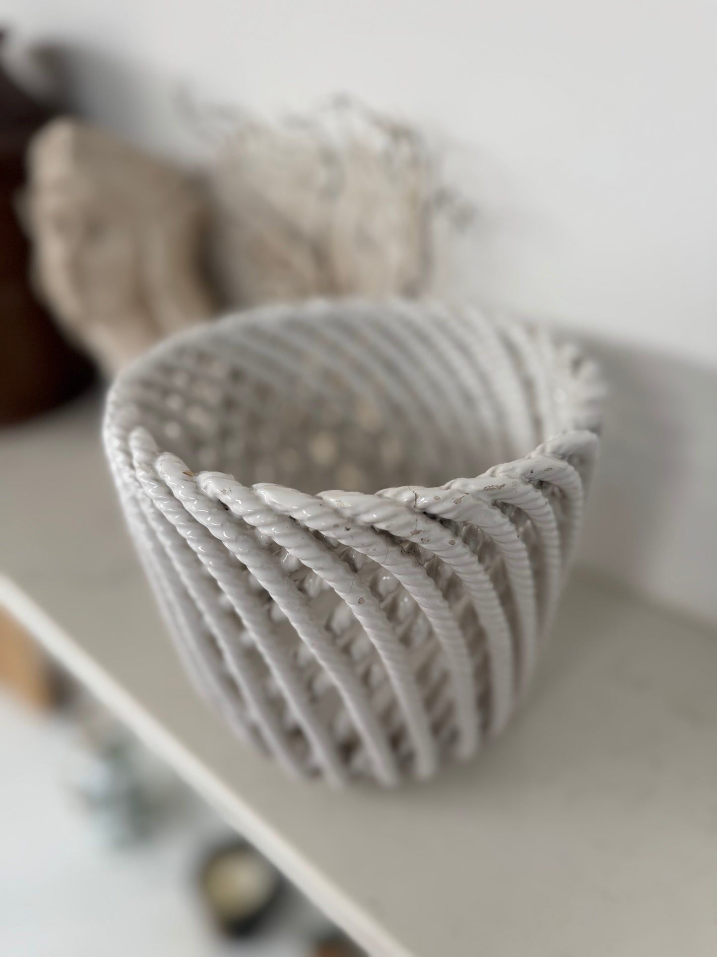 Vintage Portuguese Ceramic Rope Planter
