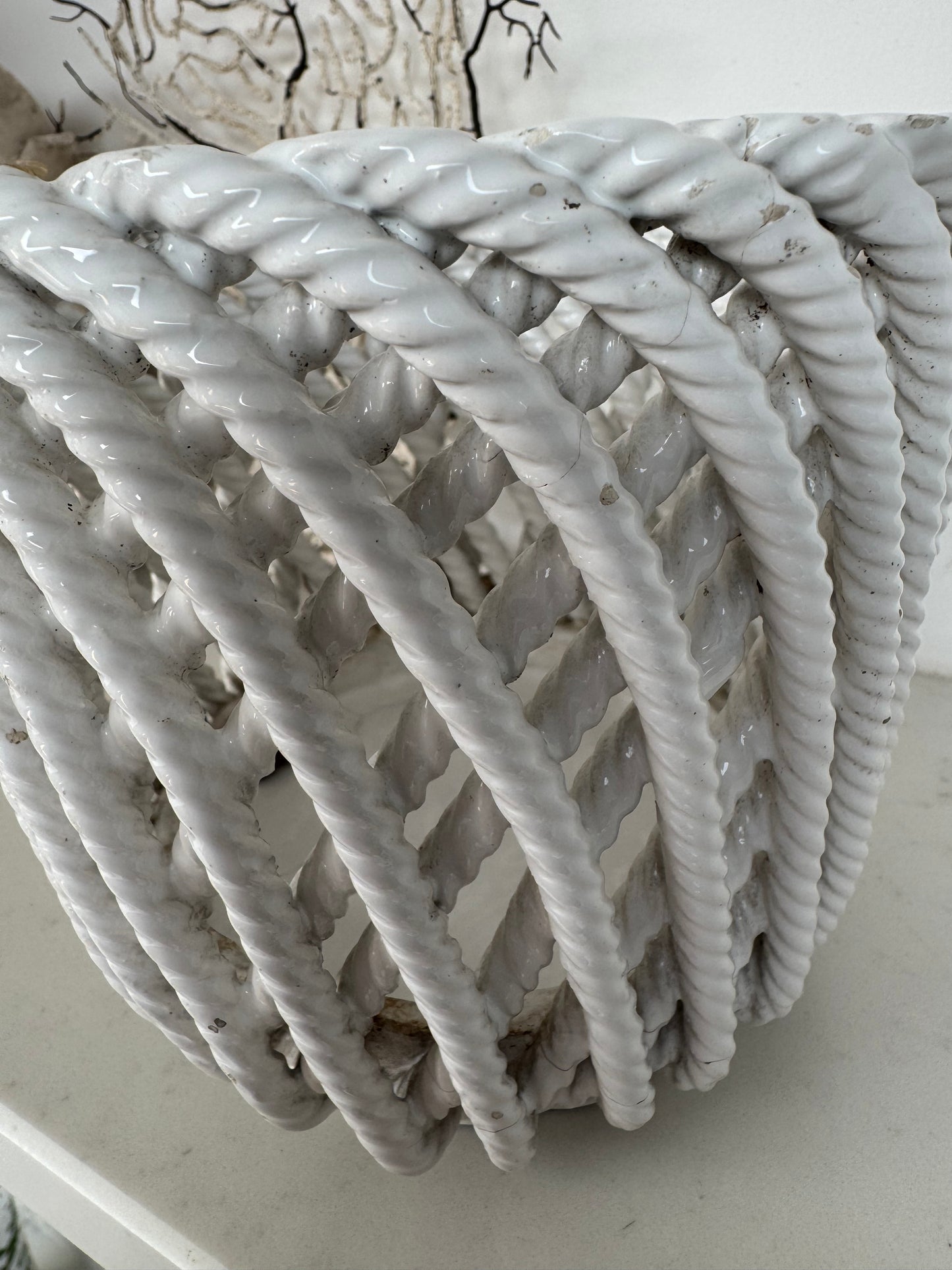 Vintage Portuguese Ceramic Rope Planter