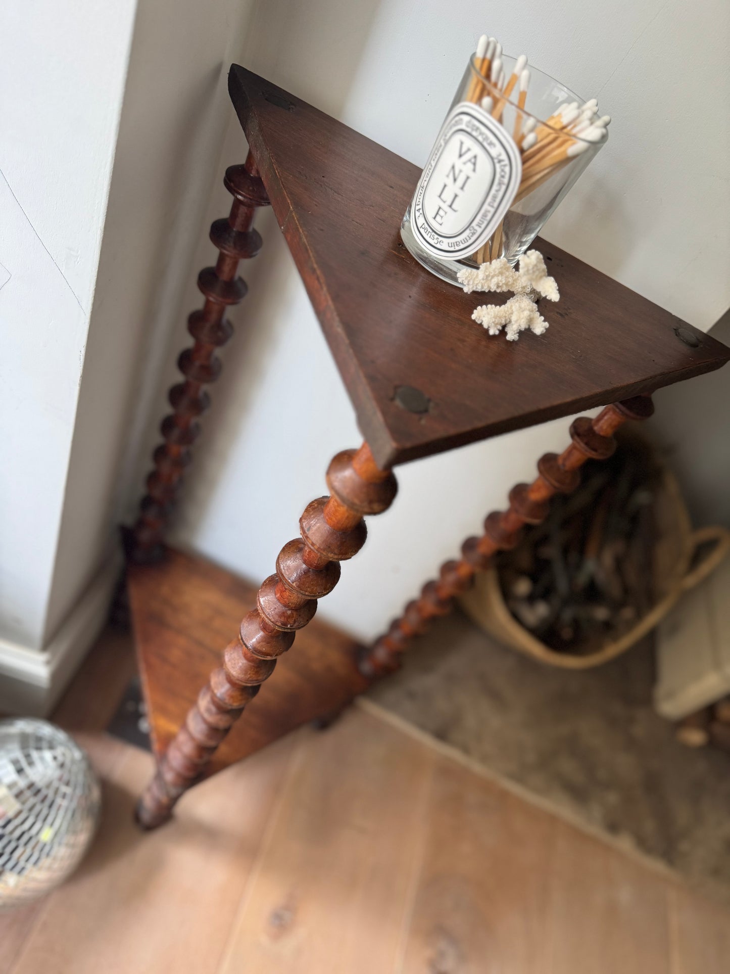 Vintage French Folk Art Bobbin Spool Side Table