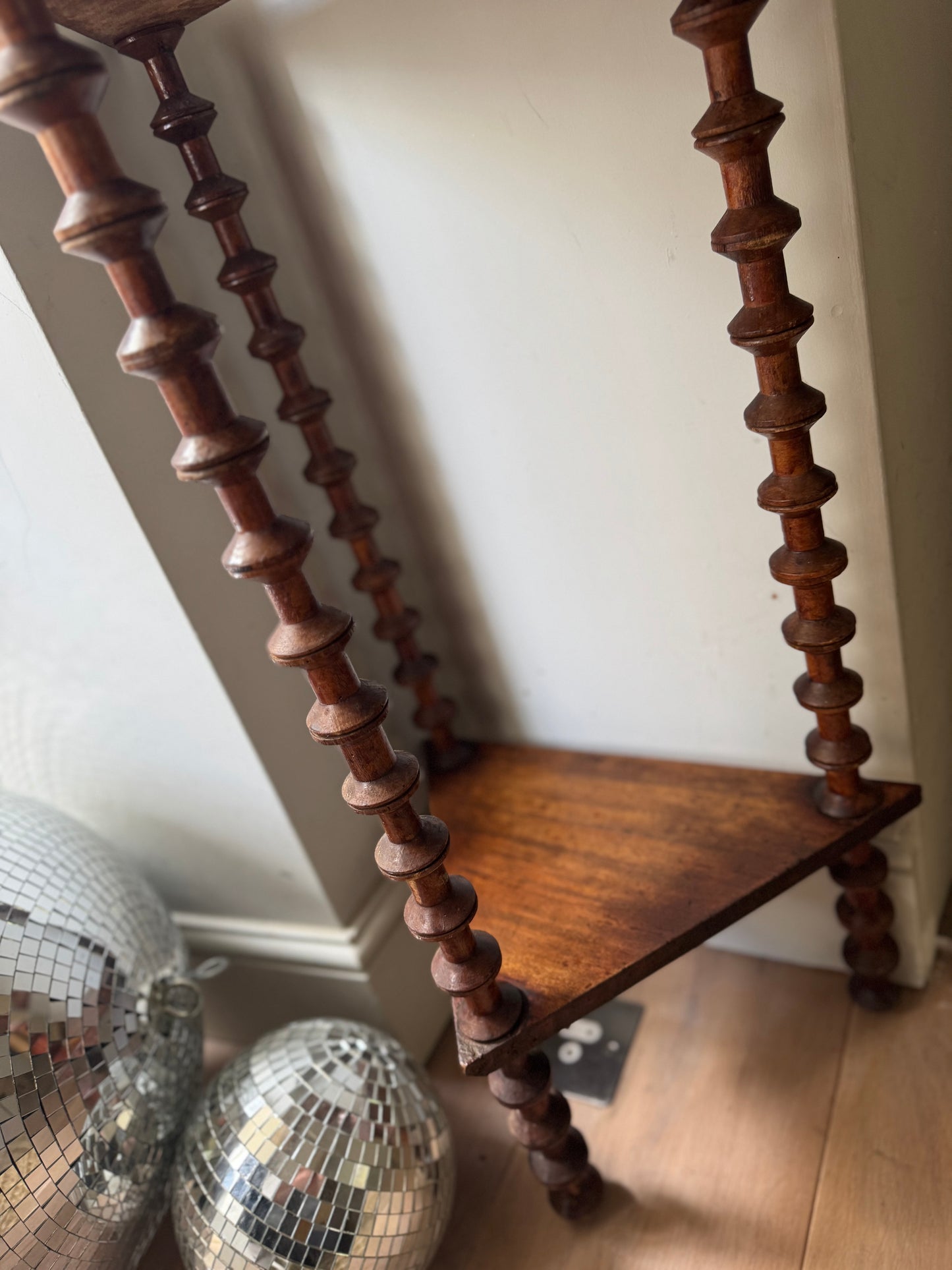 Vintage French Folk Art Bobbin Spool Side Table