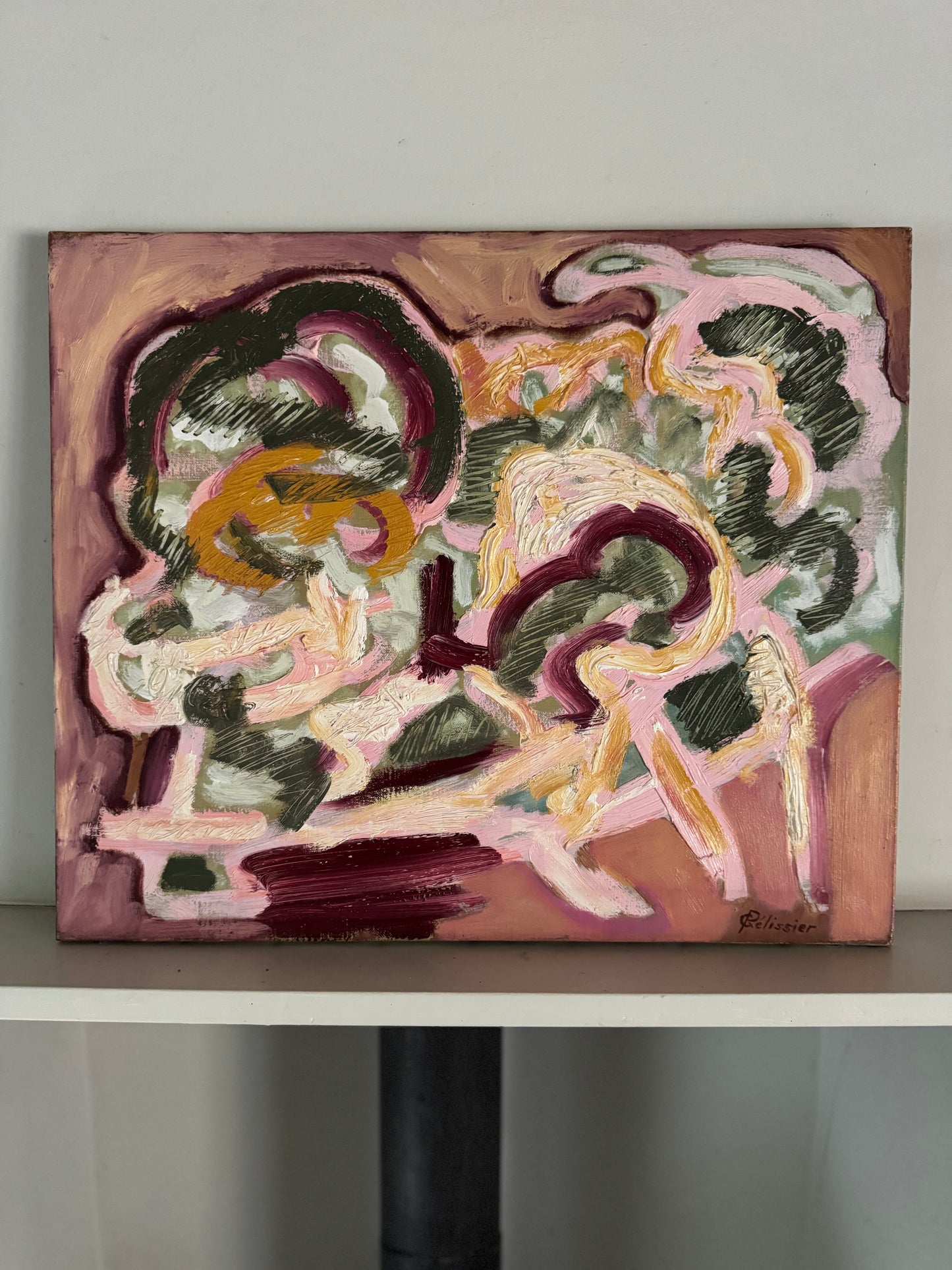 Mid Century Expressive Abstract By G Pelissier Oil On Canvas