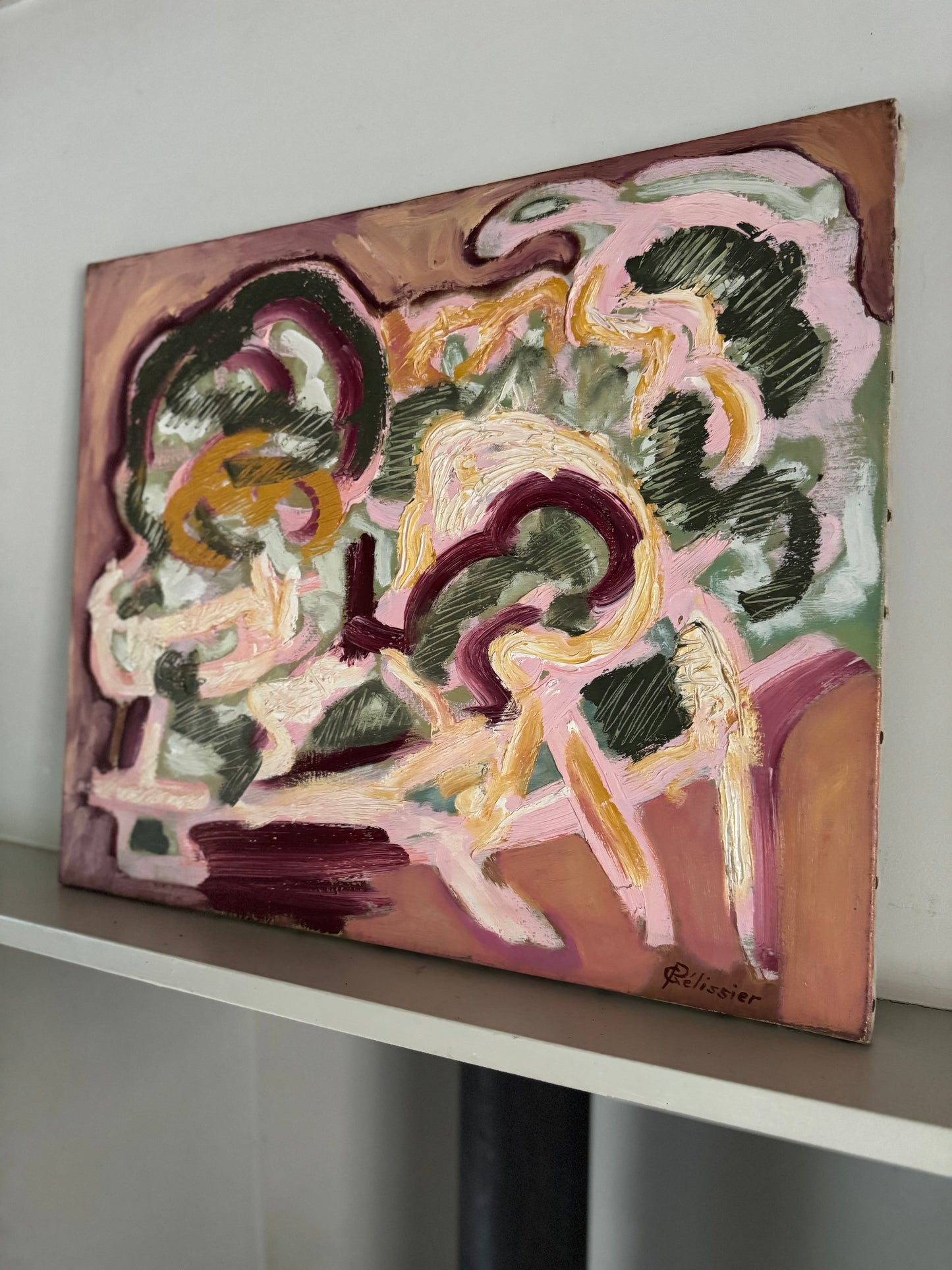 Mid Century Expressive Abstract By G Pelissier Oil On Canvas