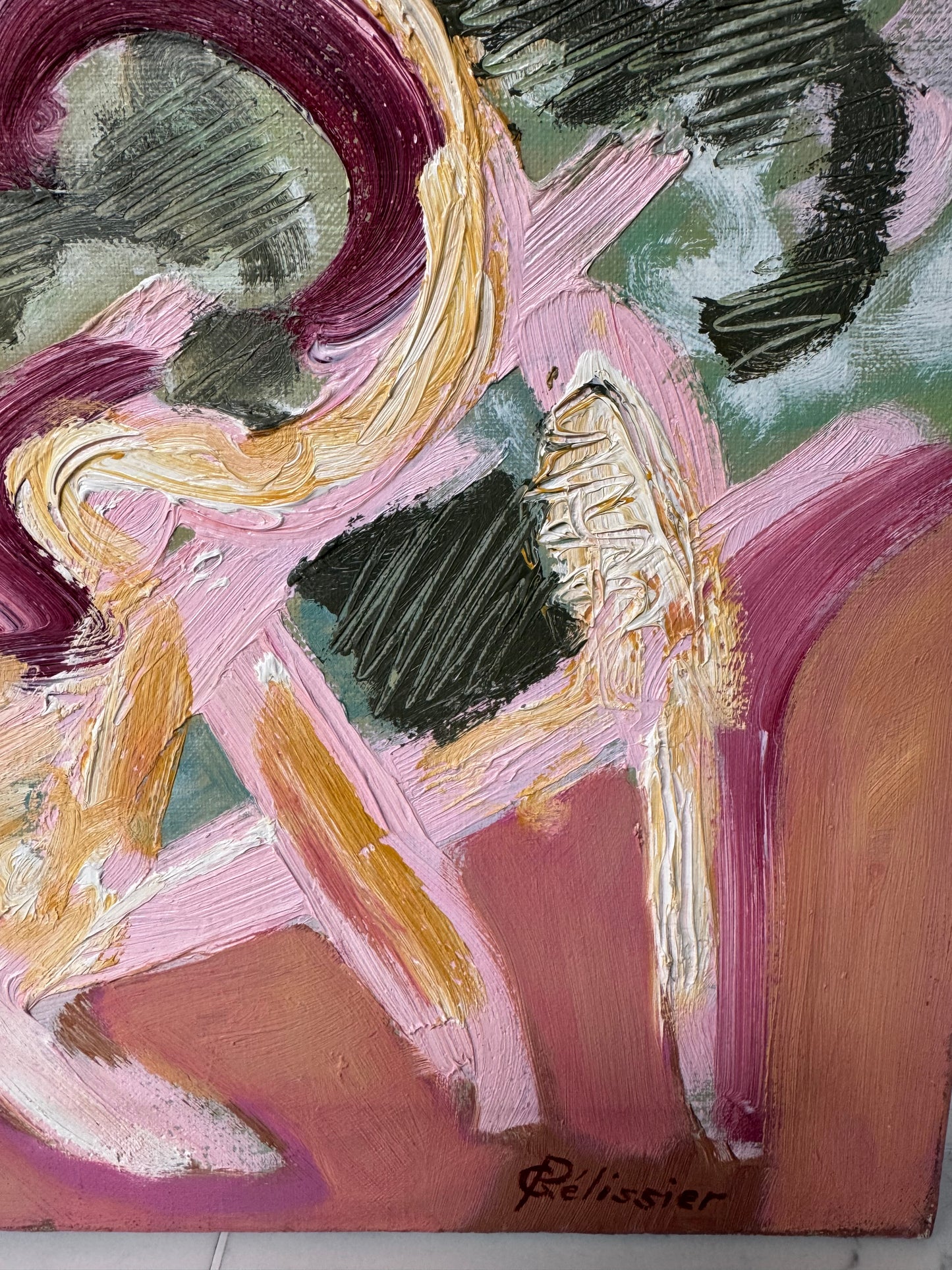 Mid Century Expressive Abstract By G Pelissier Oil On Canvas