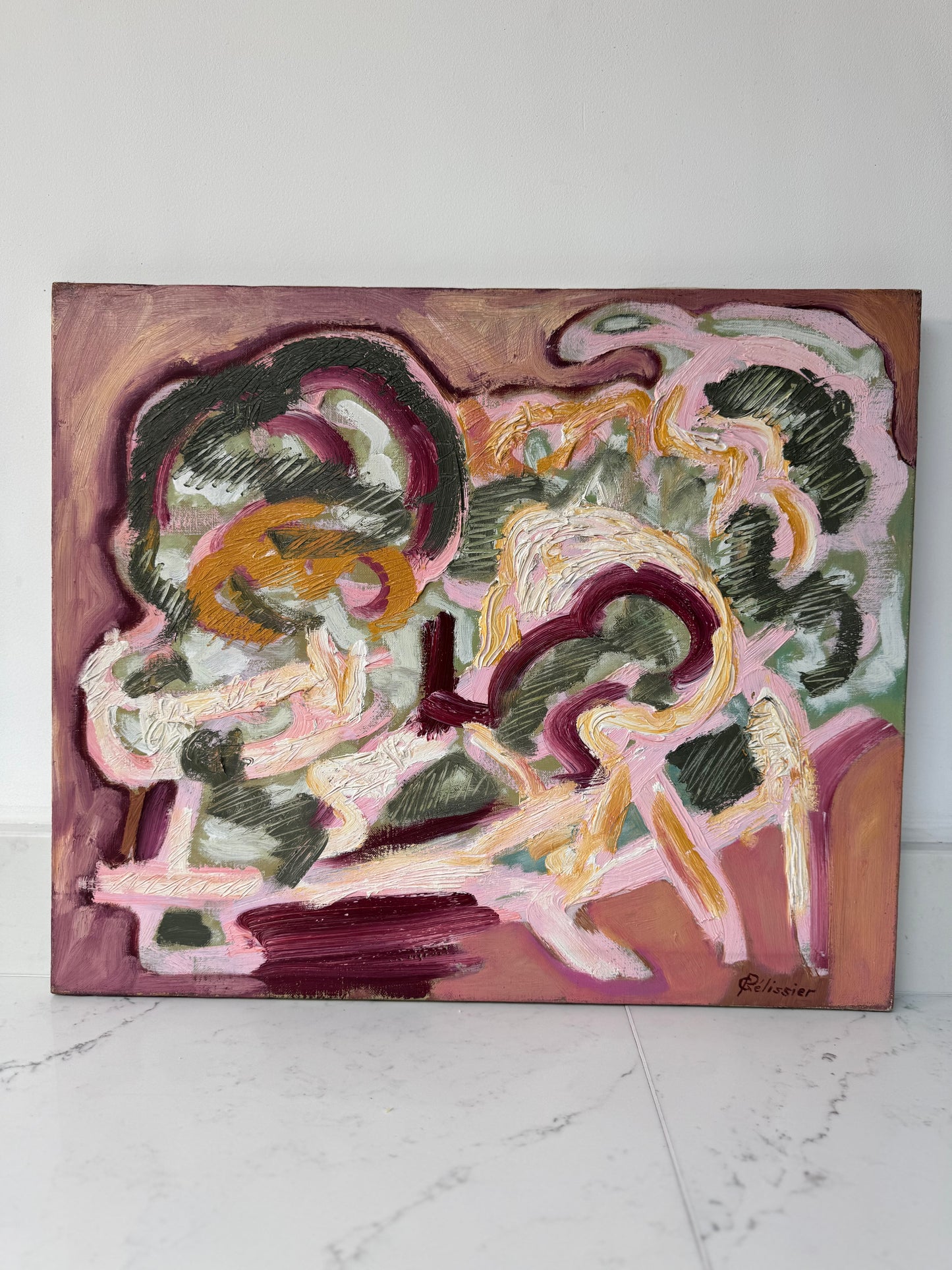 Mid Century Expressive Abstract By G Pelissier Oil On Canvas