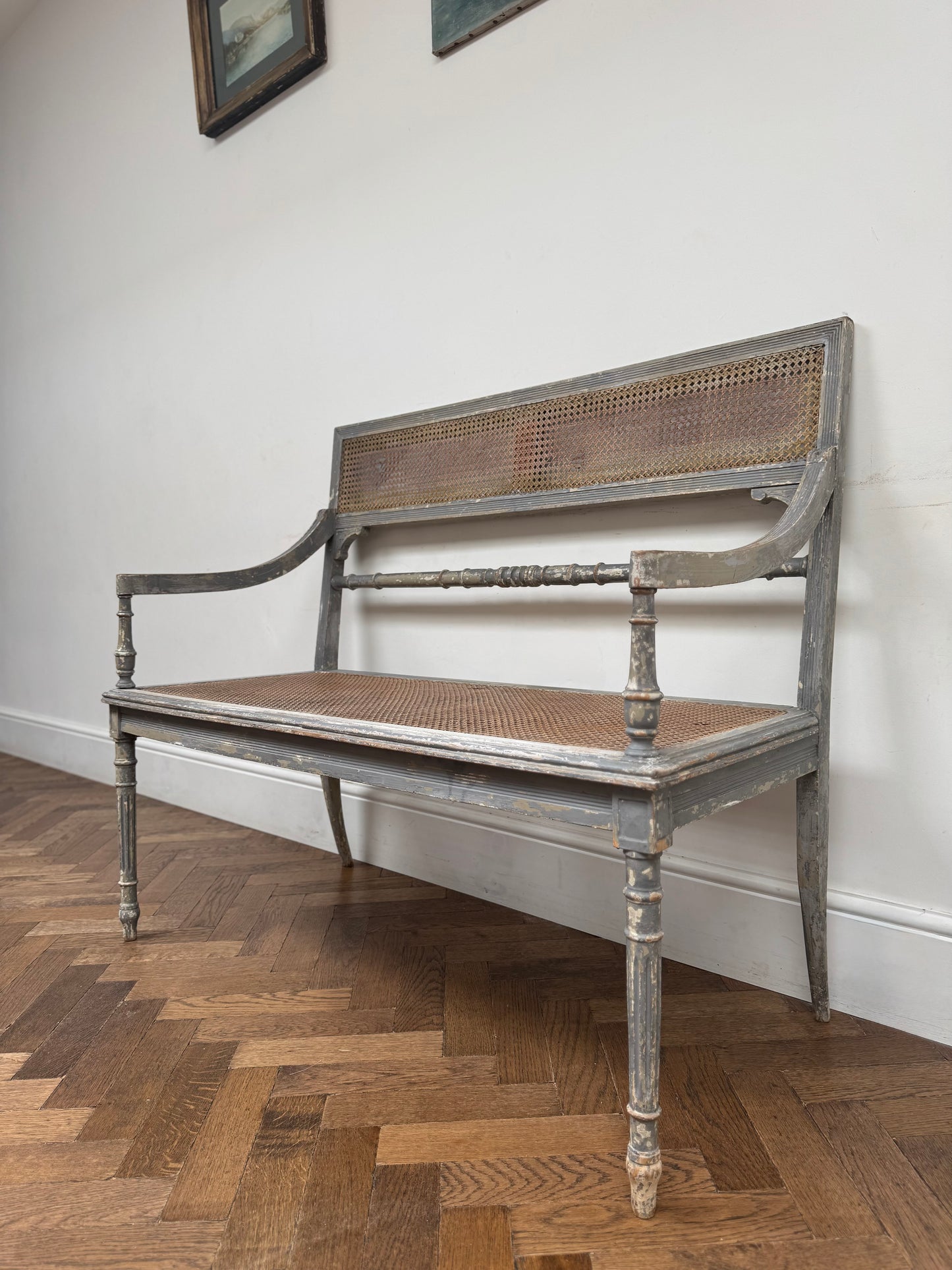 Antique Louis XVI Style Caned Lacquered Bench