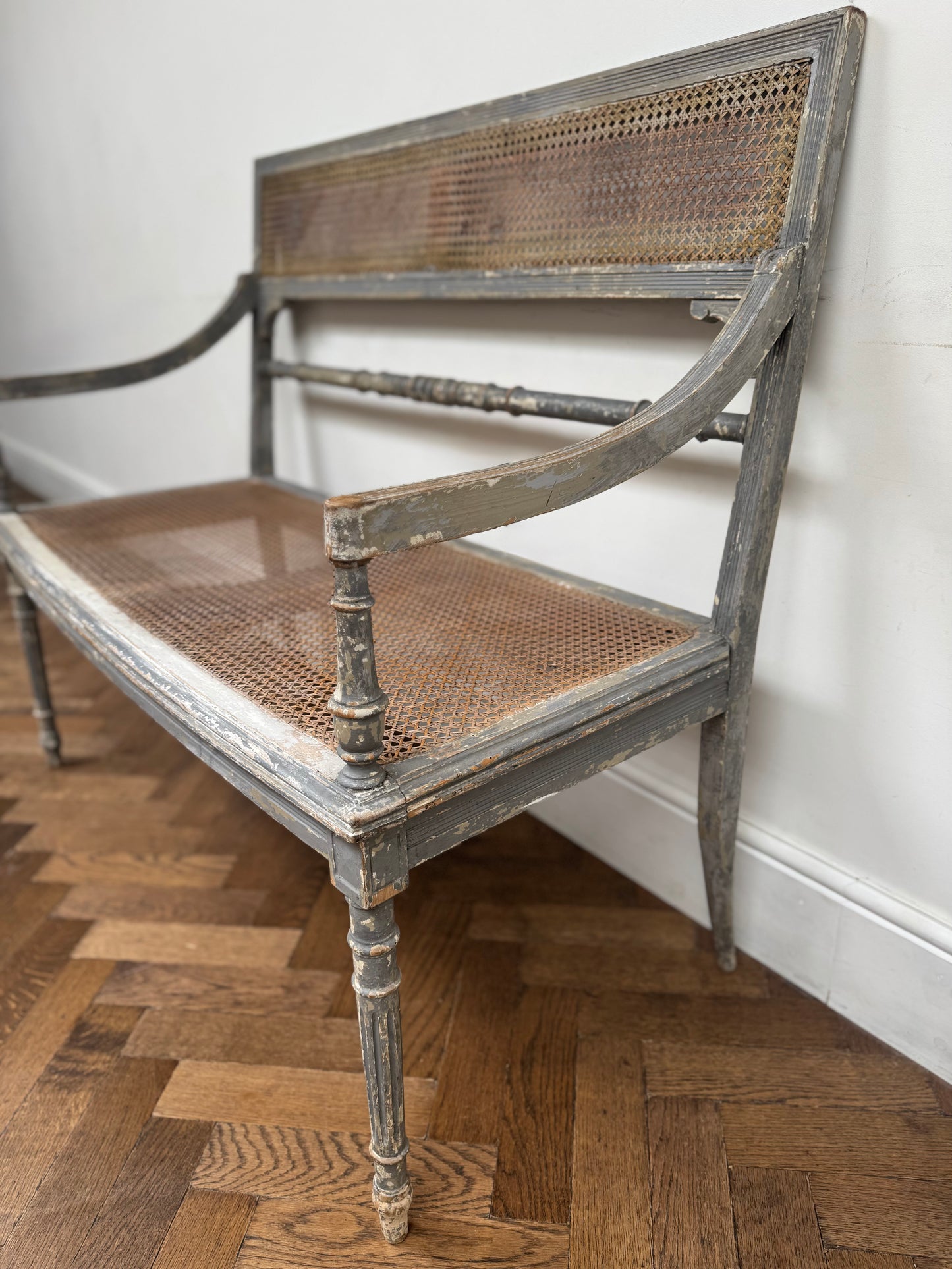 Antique Louis XVI Style Caned Bench