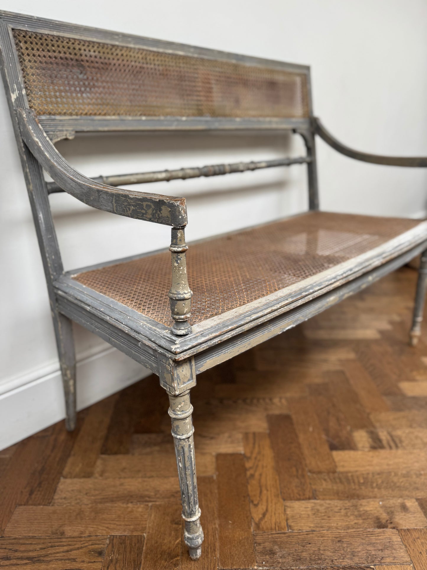 Antique Louis XVI Style Caned Bench
