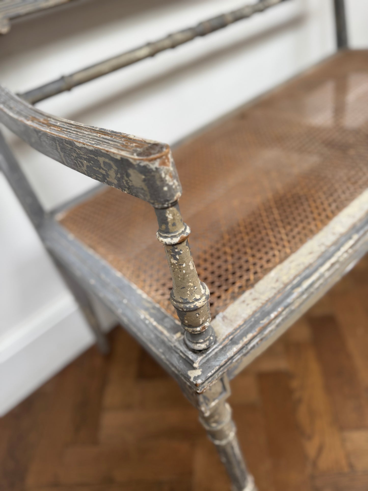 Antique Louis XVI Style Caned Bench