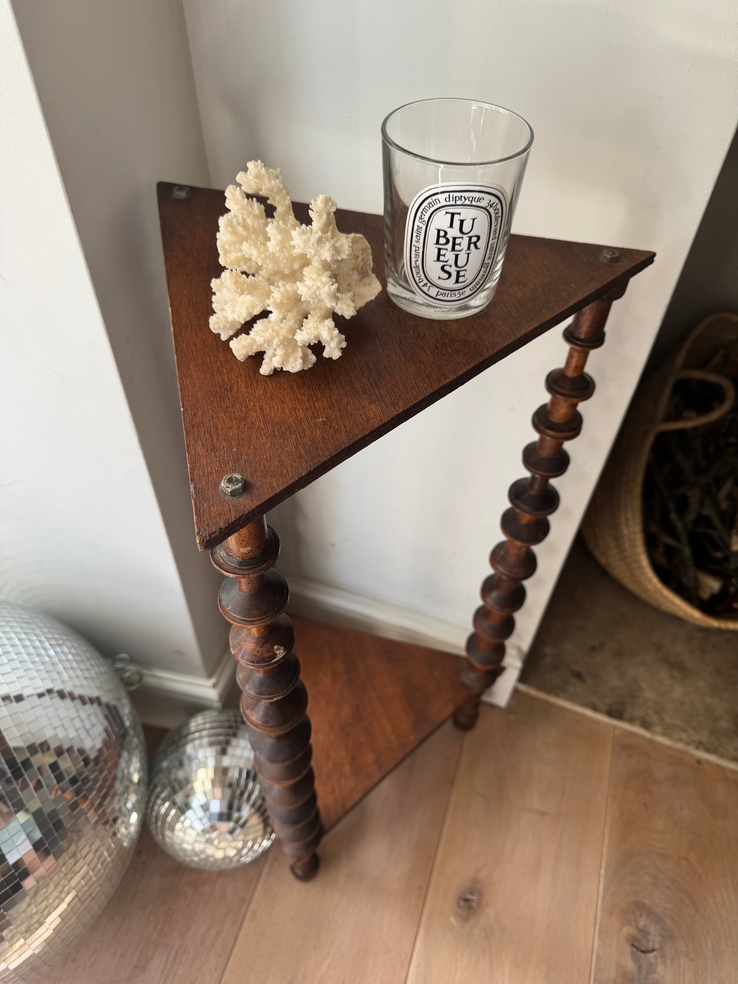 Vintage French Folk Art Bobbin Spool Side Table