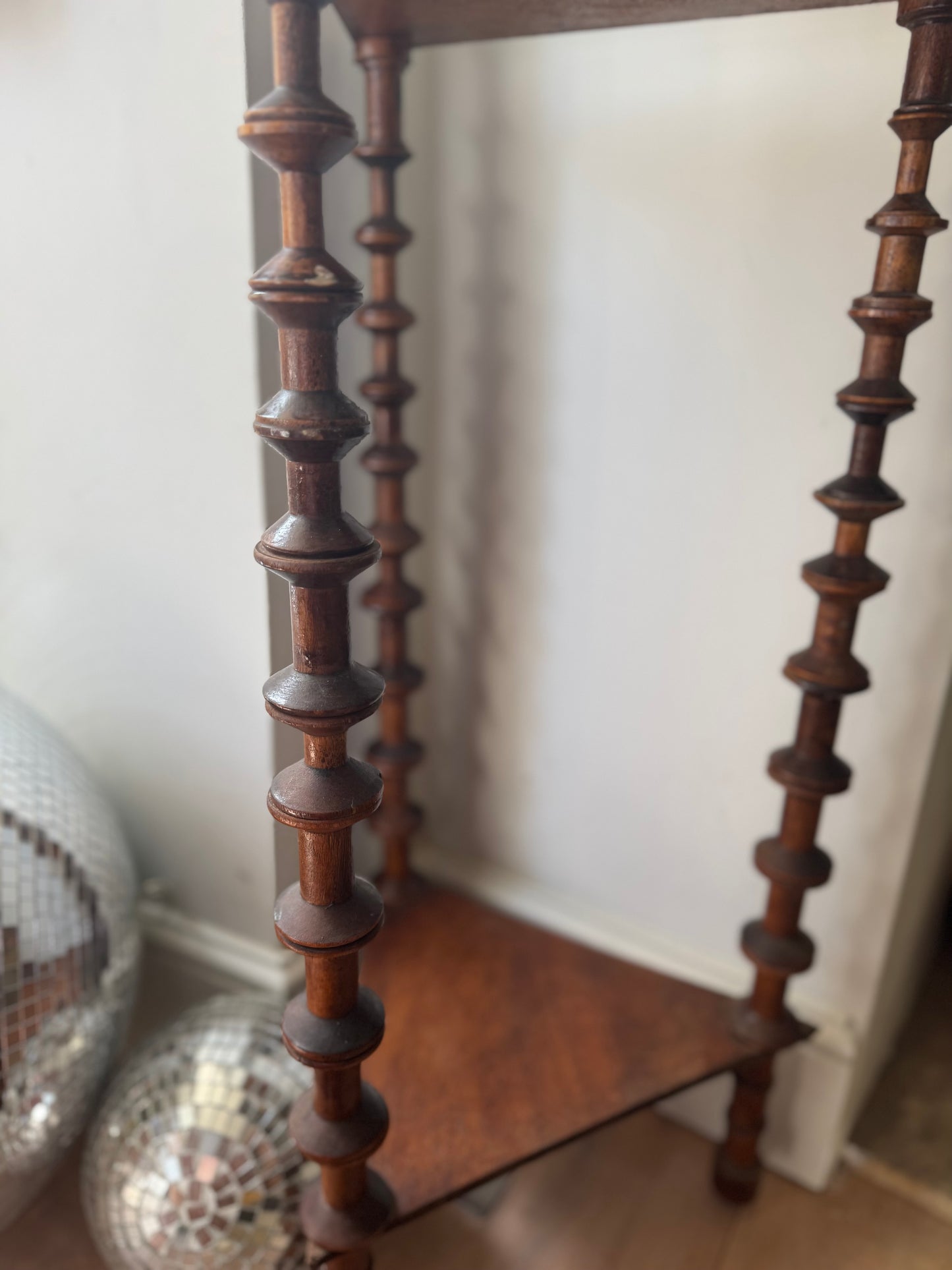 Vintage French Folk Art Bobbin Spool Side Table